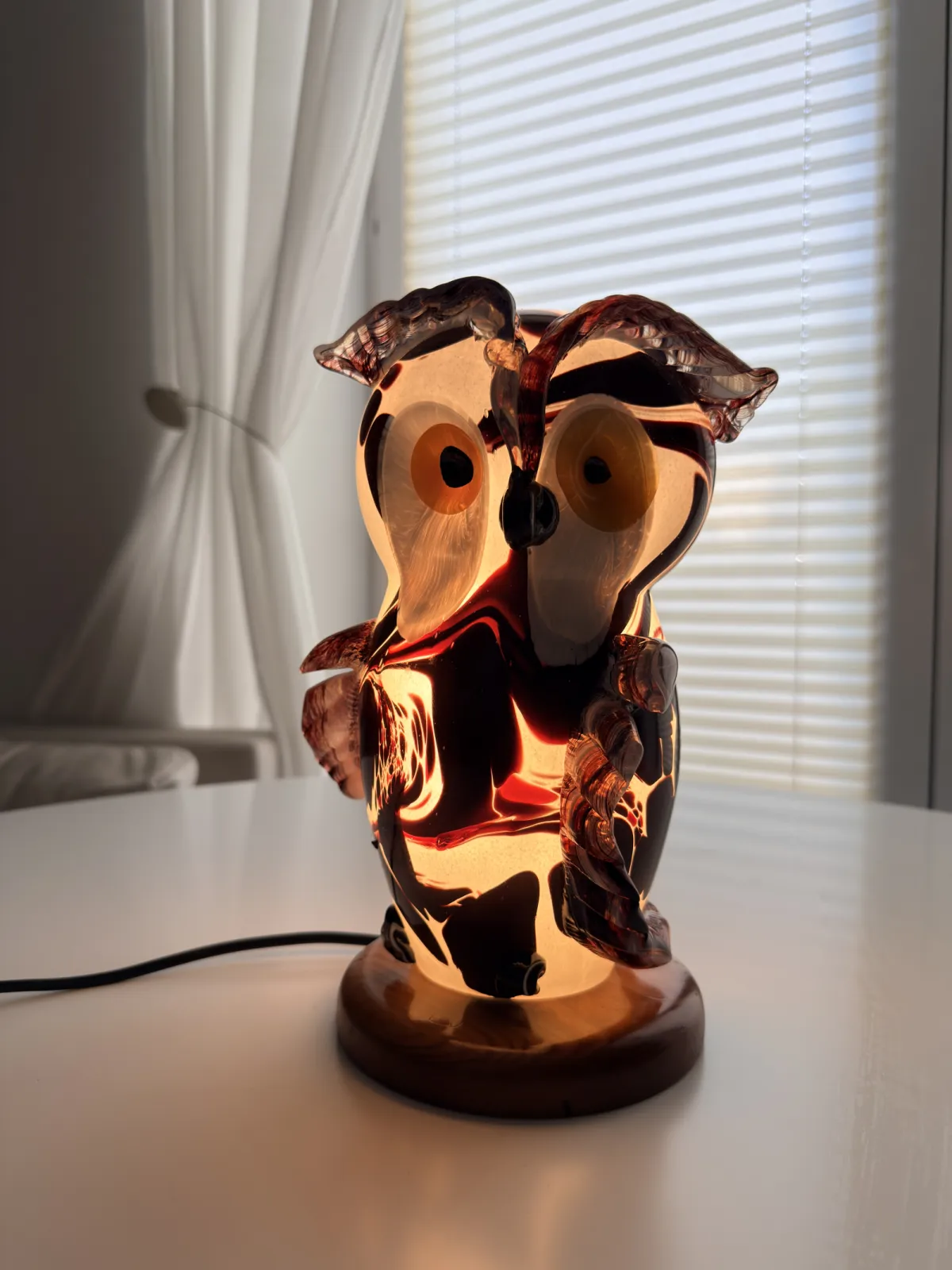 lampka nocna sowa ze szkła artystycznego vintage