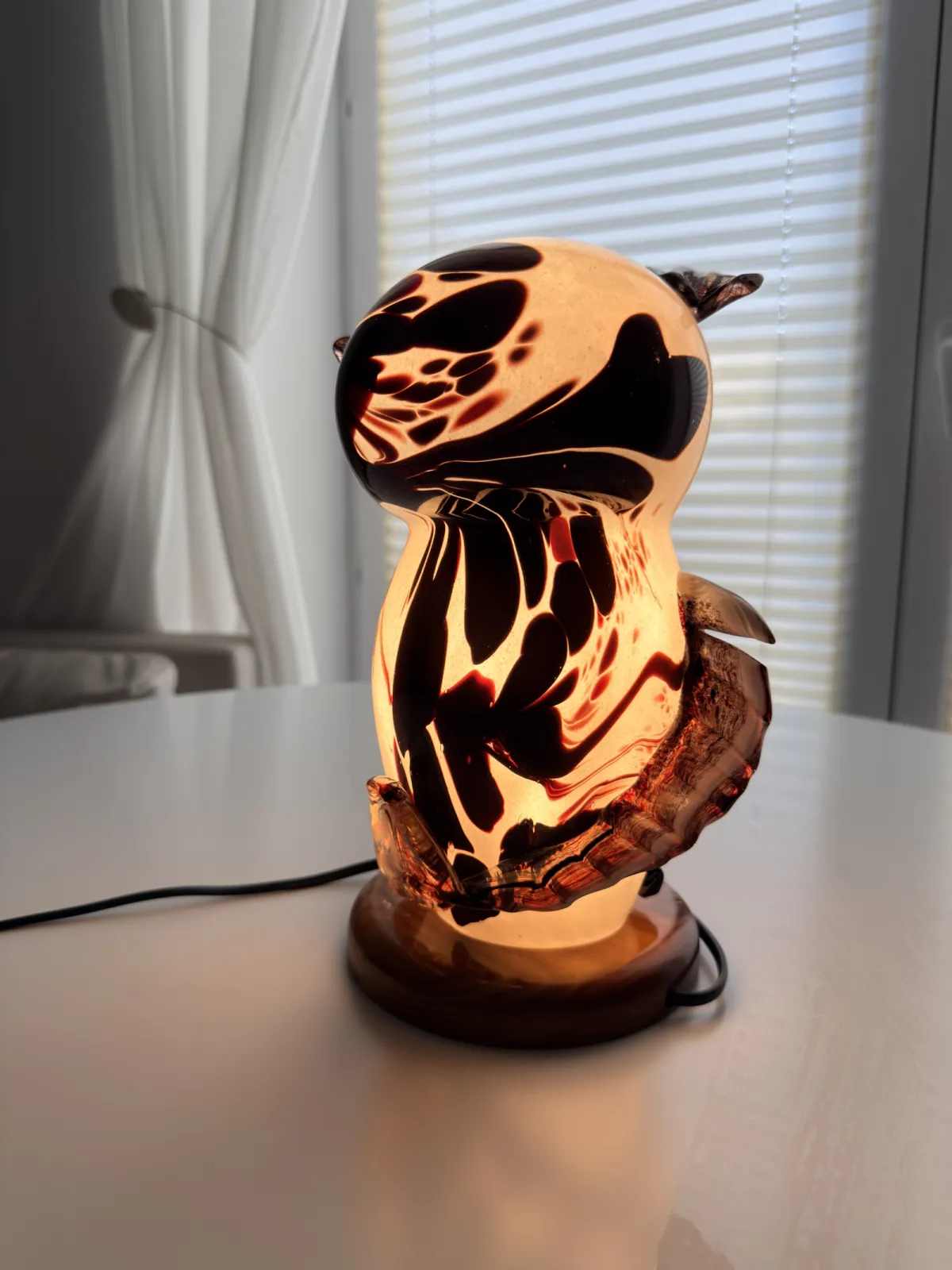lampka nocna sowa ze szkła artystycznego vintage