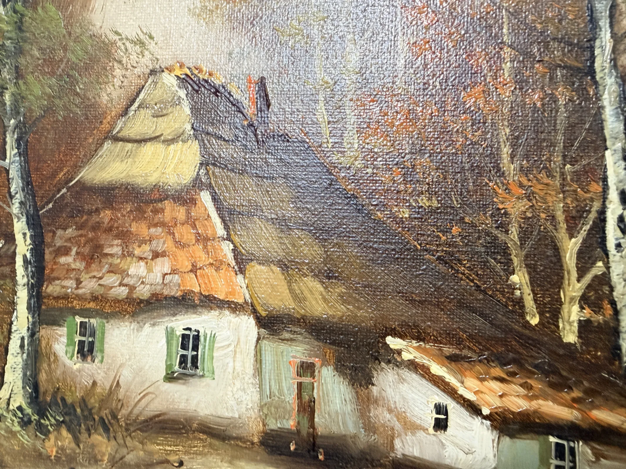 duży obraz olejny na płótnie wiejski pejzaż sygnowany