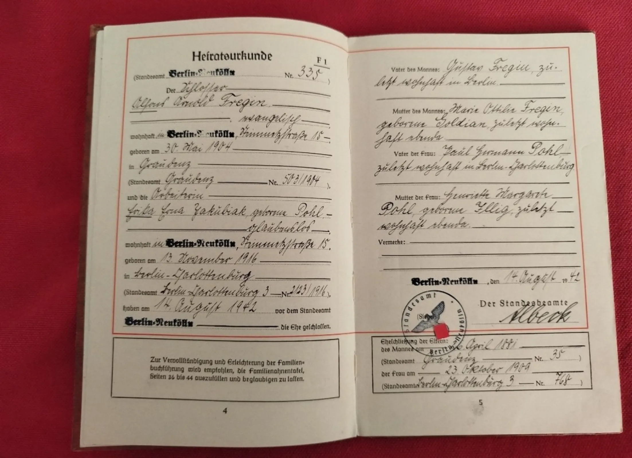 Familien Stammbuch dokument III Rzesza