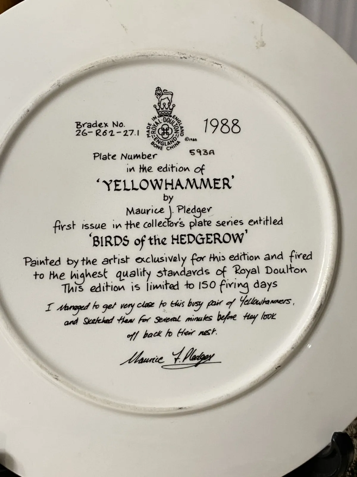 Talerz kolekcjonerski -PTAKI ŻYWOPŁOTU -ROYAL DOULTON