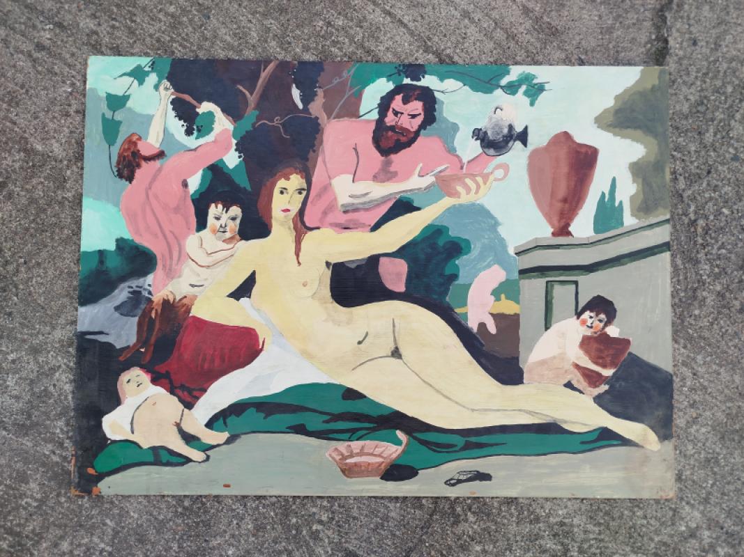 Obraz duży vintage Czechy łata 1970-80: Starożytne Bachanalia