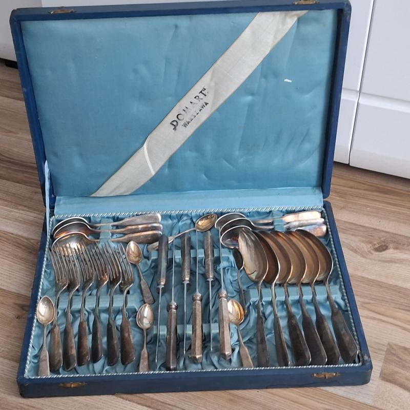 Józef Fraget sztućce zabytkowe Art Deco platerowane komplet w walizce t