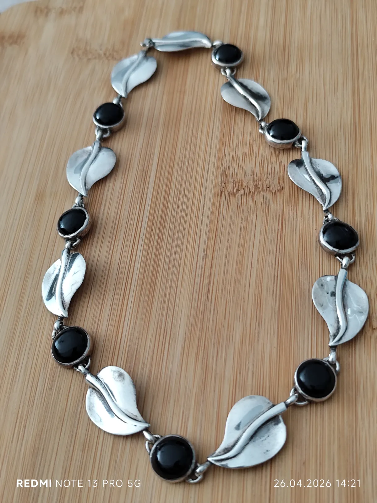 Srebrny naszyjnik - srebro 925 + onyks - Sterling Mexico