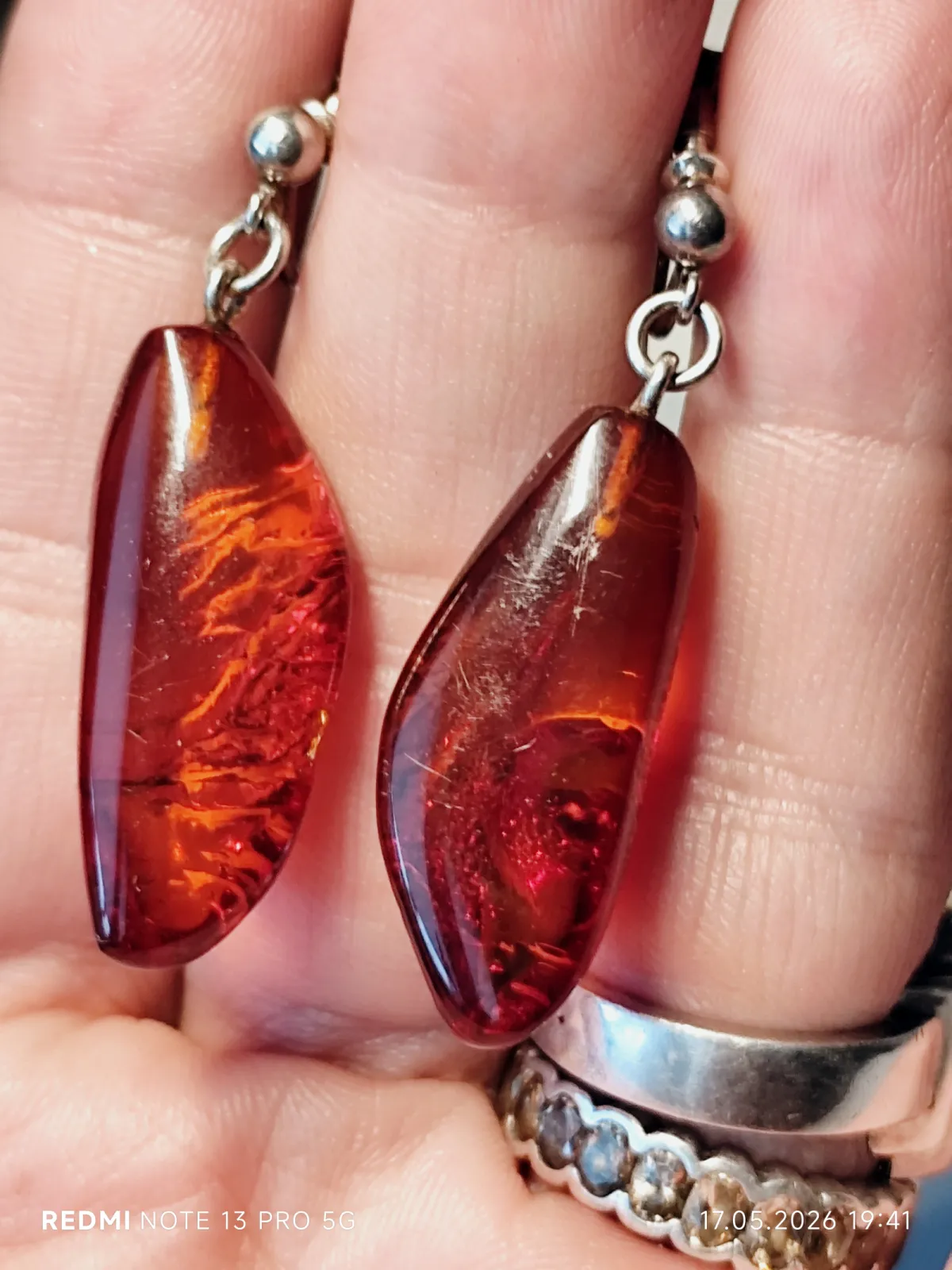 Srebrne klipso - kolczyki - srebro 925 Sterling + bursztyn - vintage