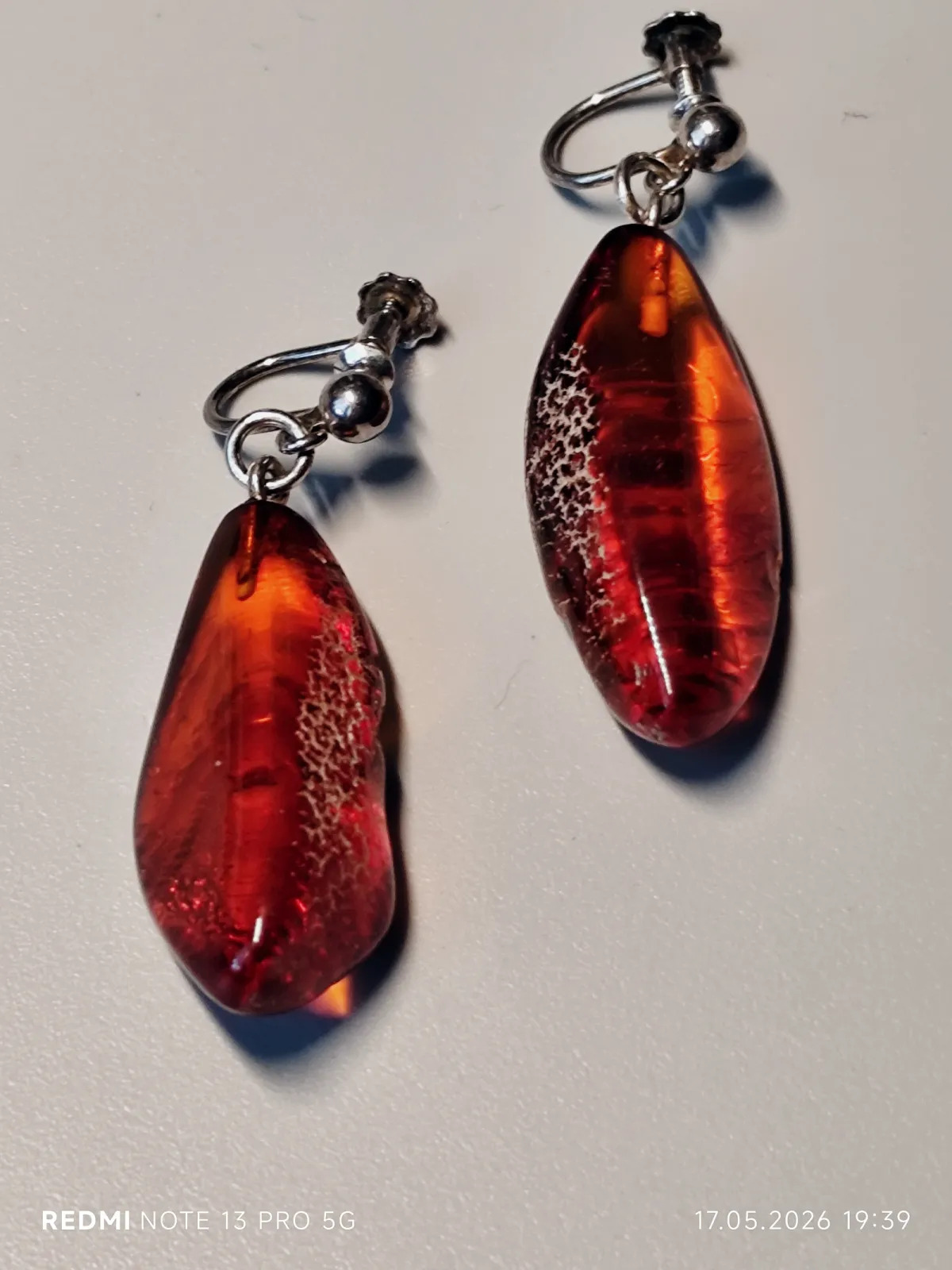 Srebrne klipso - kolczyki - srebro 925 Sterling + bursztyn - vintage