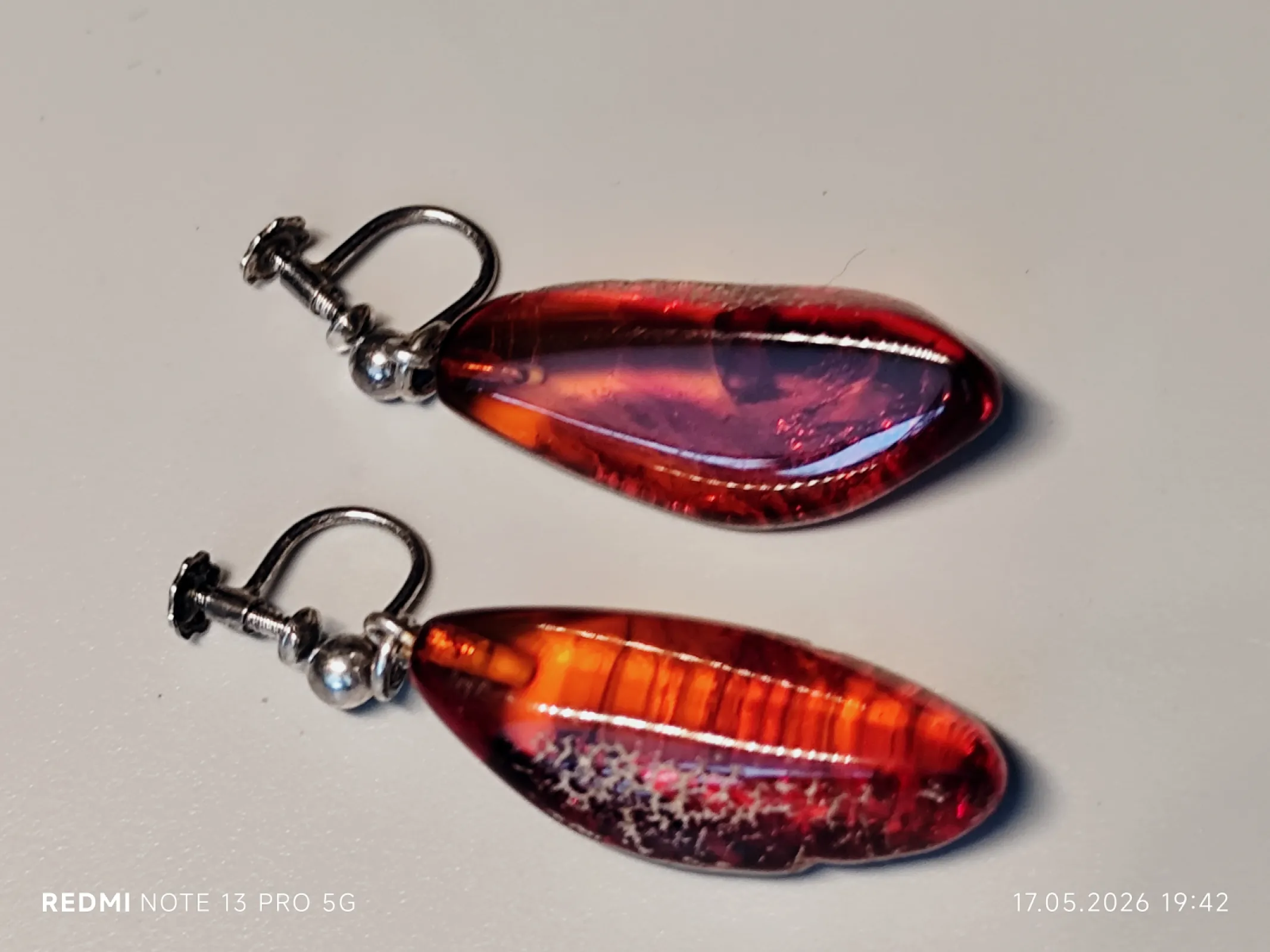 Srebrne klipso - kolczyki - srebro 925 Sterling + bursztyn - vintage
