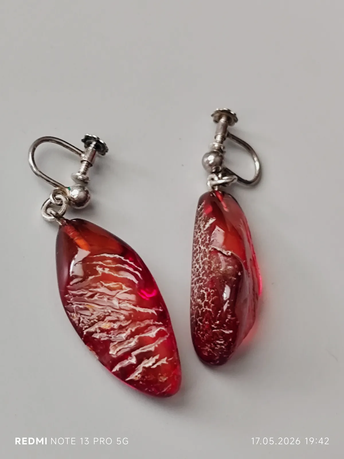 Srebrne klipso - kolczyki - srebro 925 Sterling + bursztyn - vintage