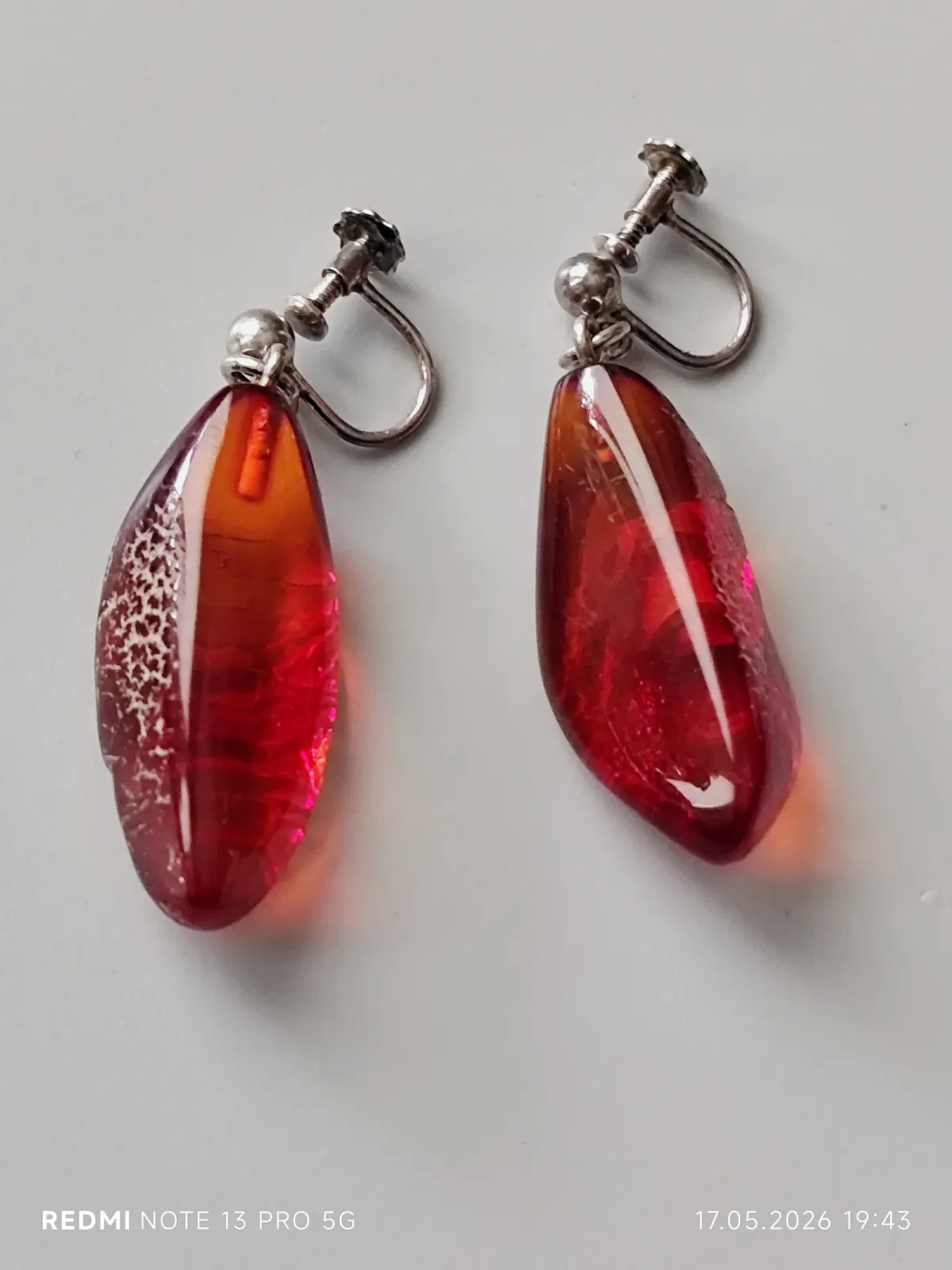 Srebrne klipso - kolczyki - srebro 925 Sterling + bursztyn - vintage