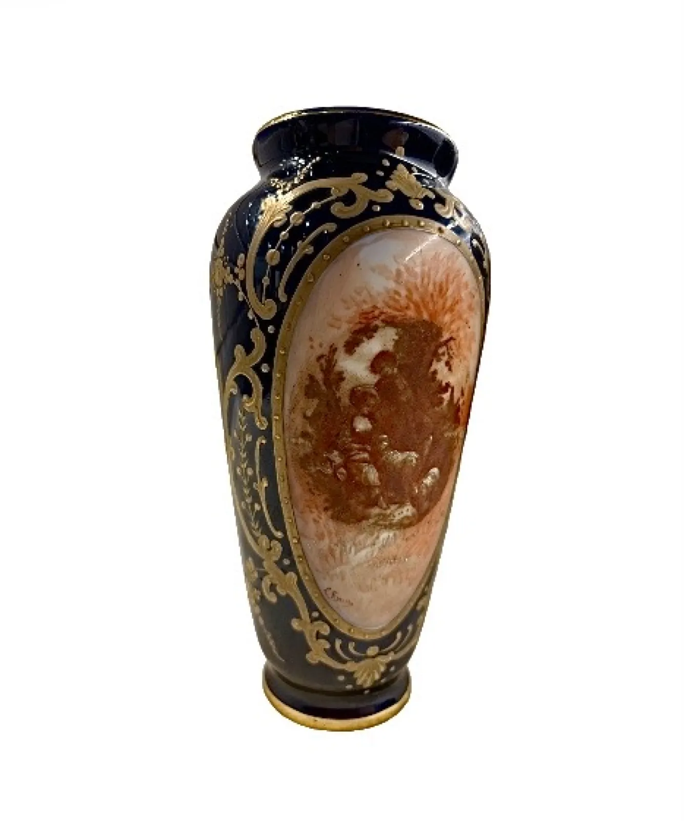 Wazon Limoges Michelaud Freres 1911-1930 Kobalt złoto