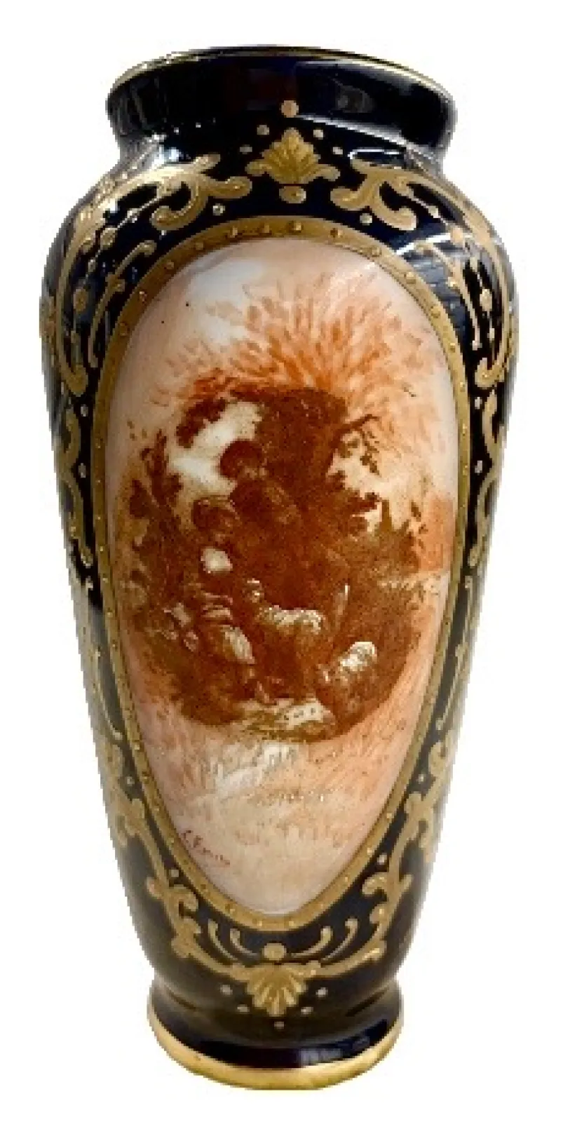 Wazon Limoges Michelaud Freres 1911-1930 Kobalt złoto
