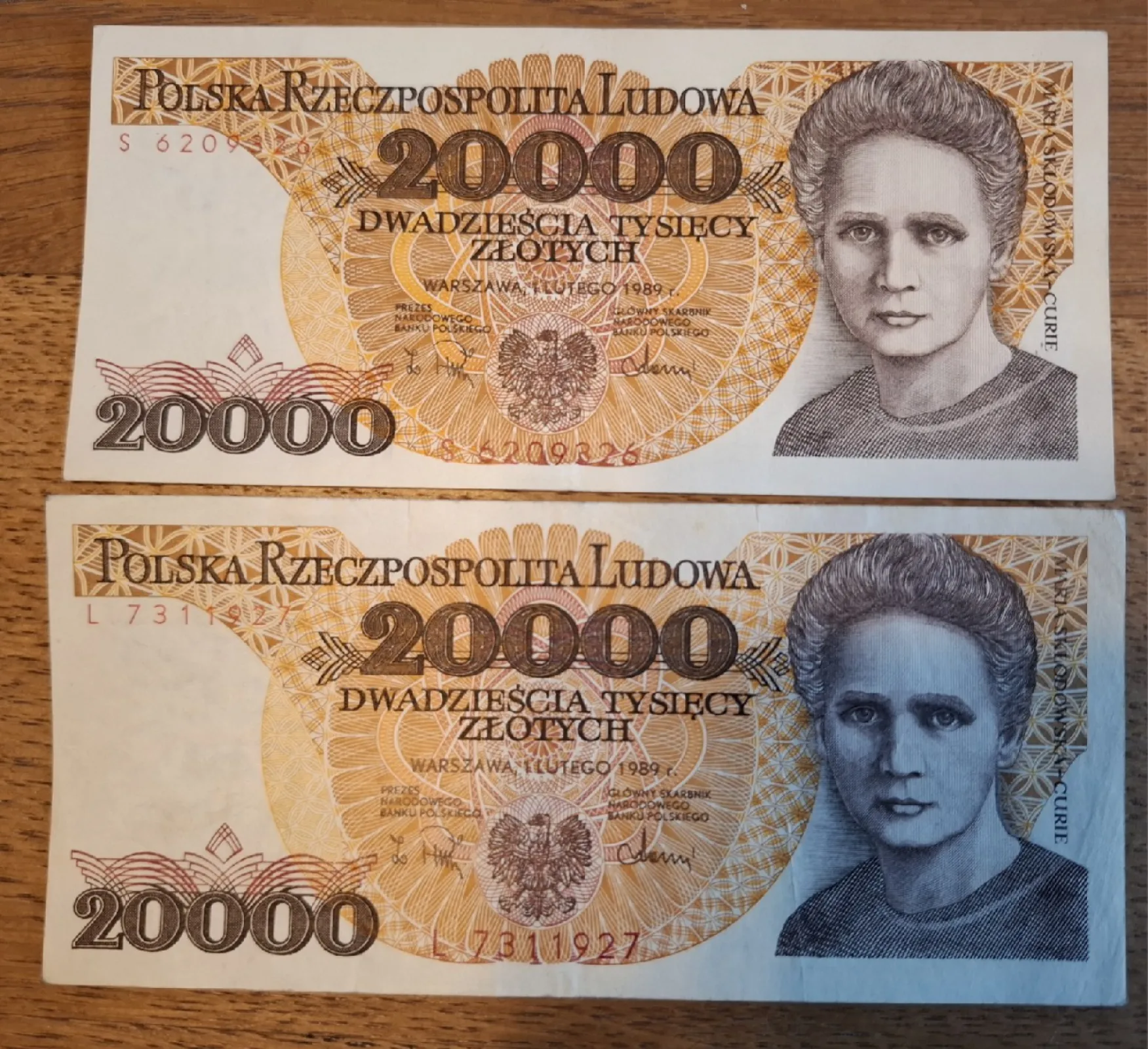 Banknoty obiegowe PRL 20000 złoty 2 szt. W cenie