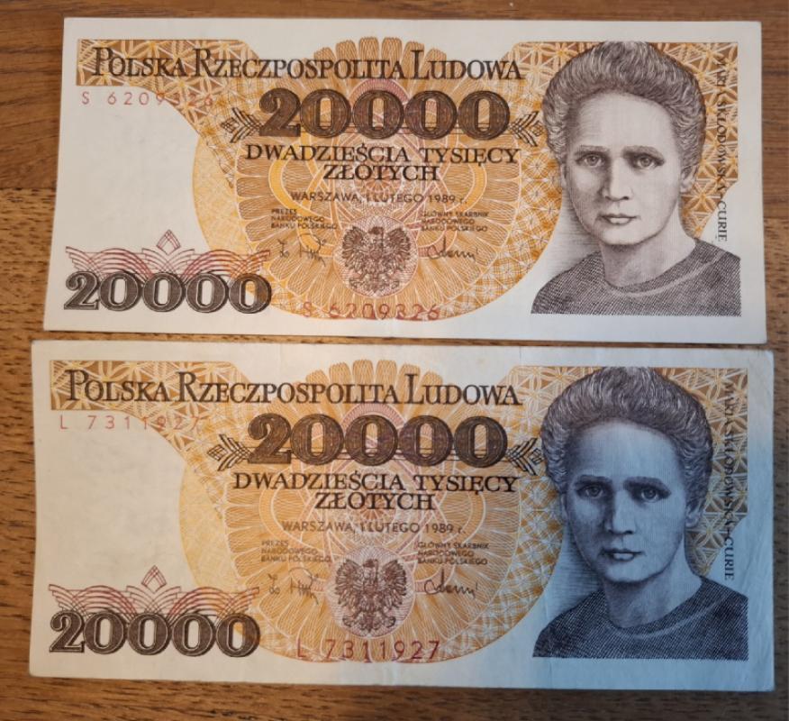 Banknoty obiegowe PRL 20000 złoty 2 szt. W cenie