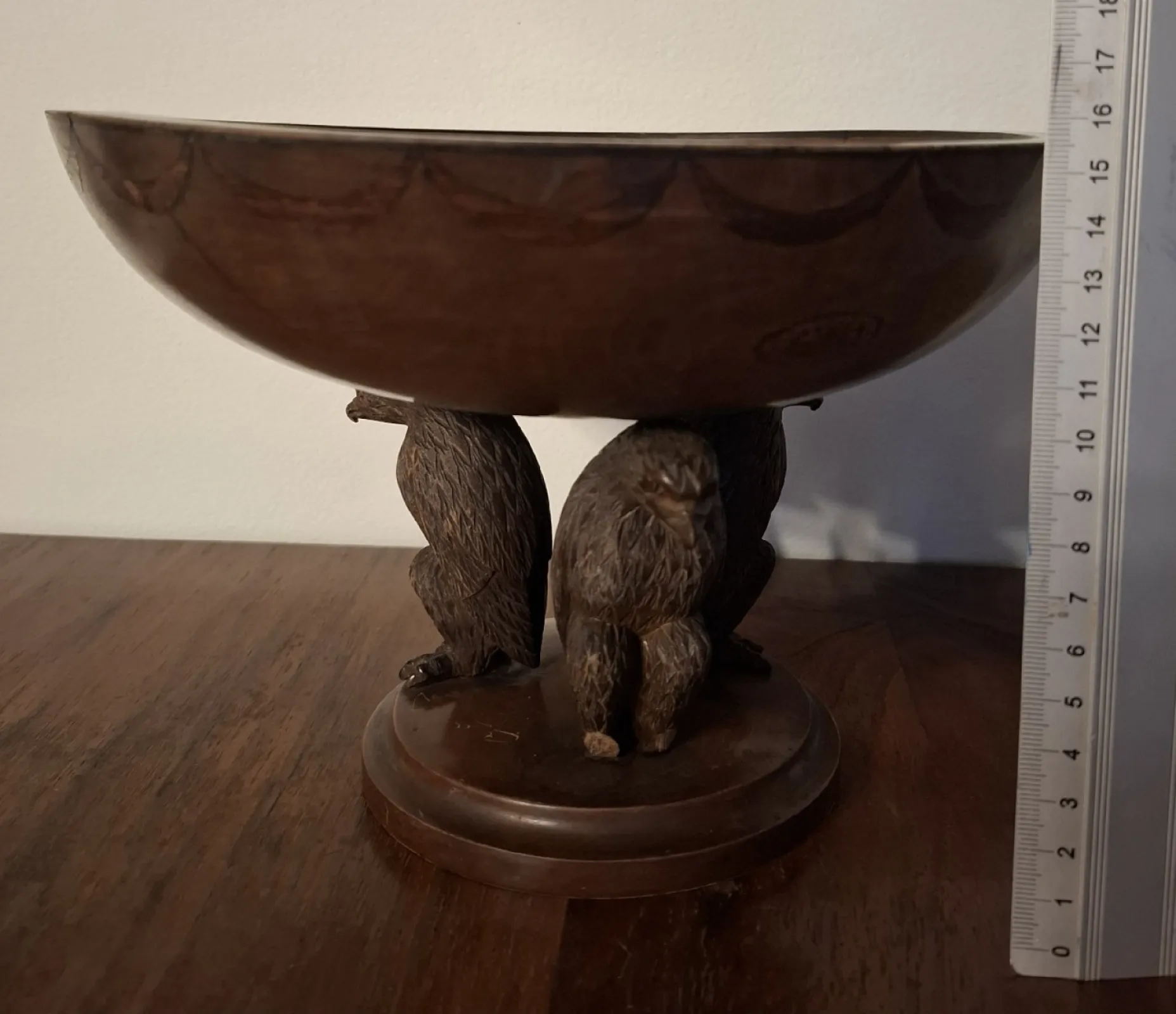 Biedermeier rzeźbione 3 orły misa orzech z inkrustacją Unikat