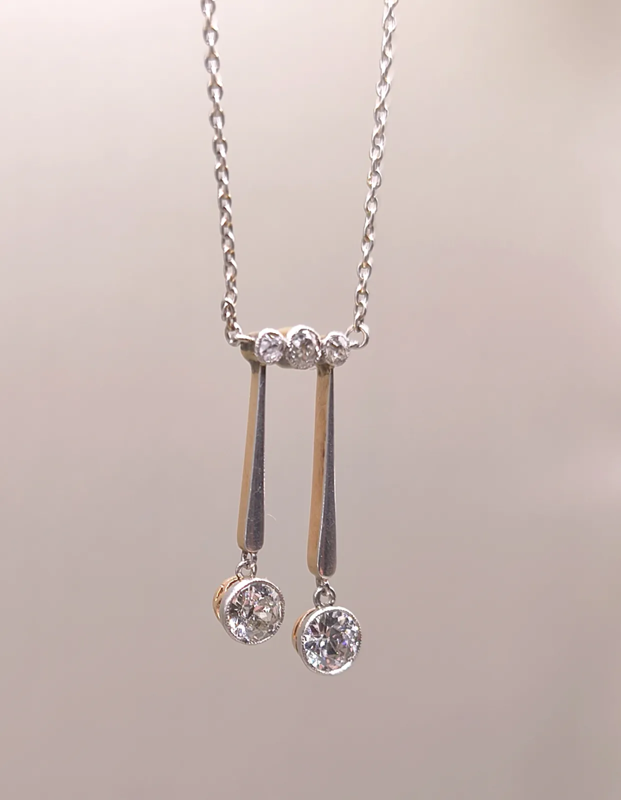 Diamentowy Naszyjnik 0.80 ct  Art Déco Złoto 585 14K oraz srebro