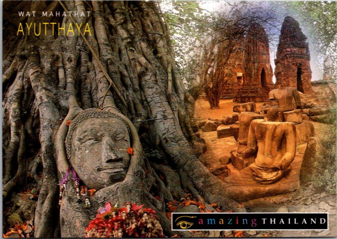 Pocztówka/ Tajlandia Ayutthaya Wat Mahathat Budda/ ok. lata 90