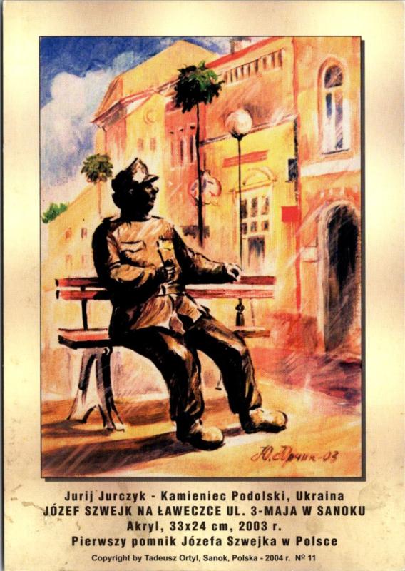 Pocztówka/ Sanok/ Józef Szwejk Pomnik Pomniki Malarstwo/ Polska/ ok. lata 00