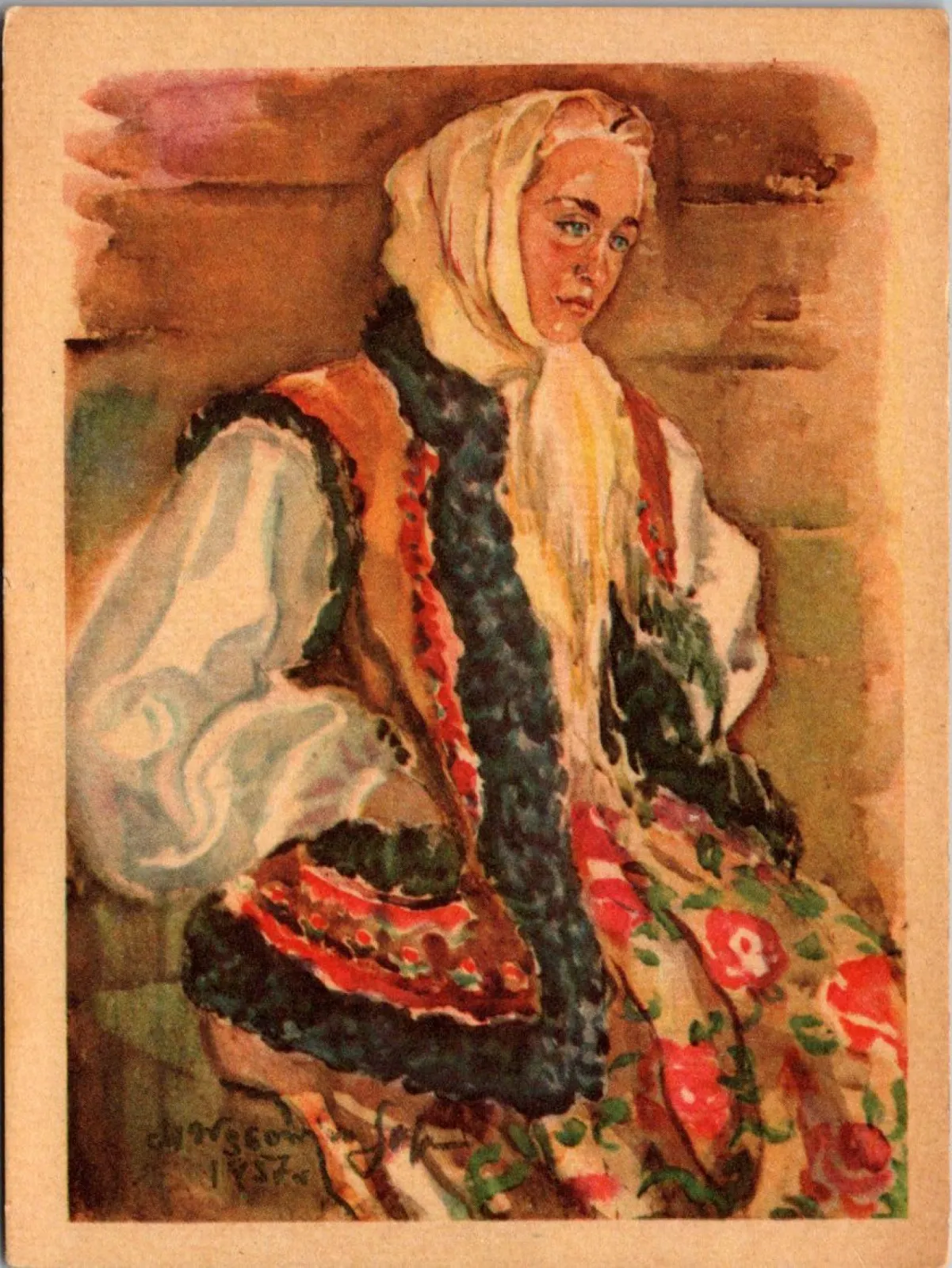 Pocztówka/ Folklor/ Dziewczyna z Podhala/ Stroje ludowe/ ok. lata 50