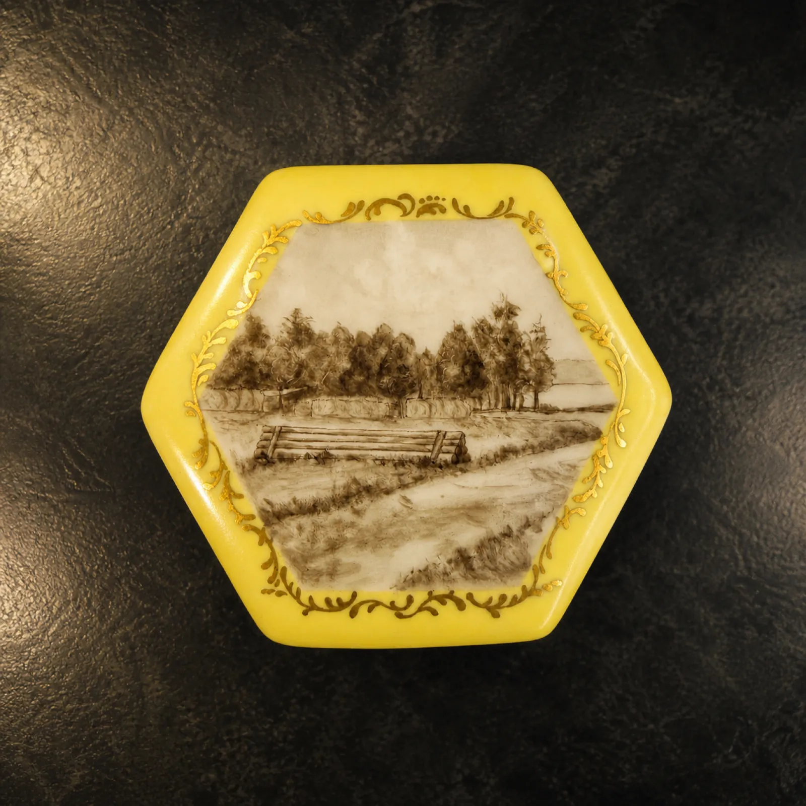 Rosenthal Selb Bavaria – ręcznie malowane puzderko z pejzażami, datowane 1916 r., Emil Heins