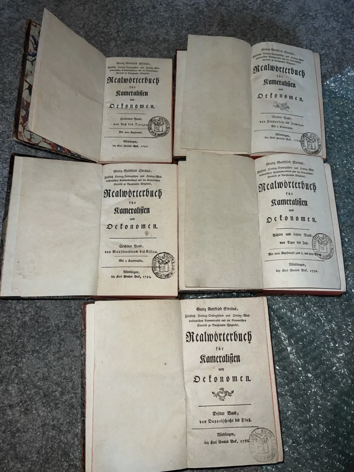 Antyczne książki 1786–1796 „Realwörterbuch für Kameralisten und Oekonomen” 5 tomów
