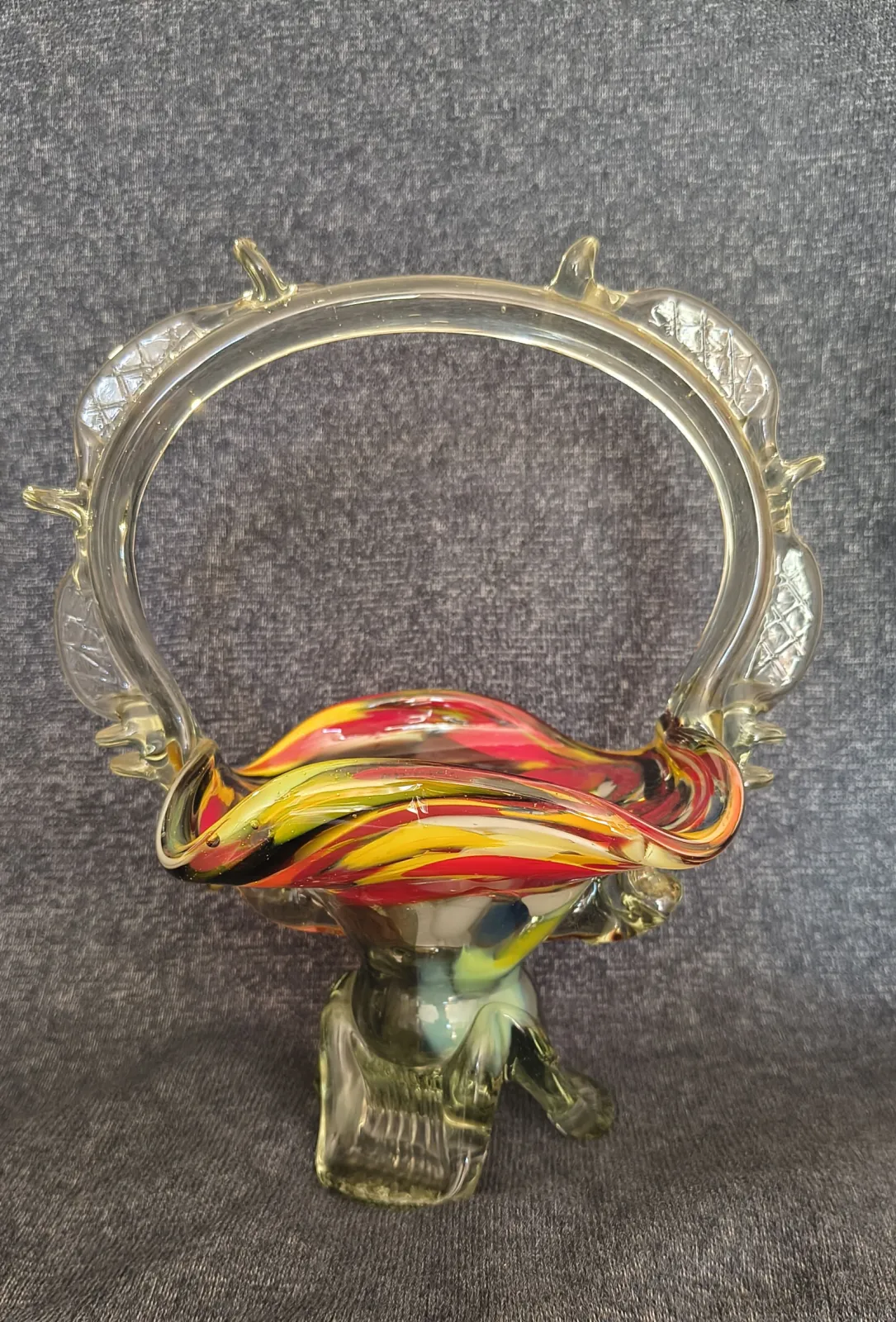 Duży szklany kosz Ząbkowice | Pasiak | Stan Kolekcjonerski | 26 cm.