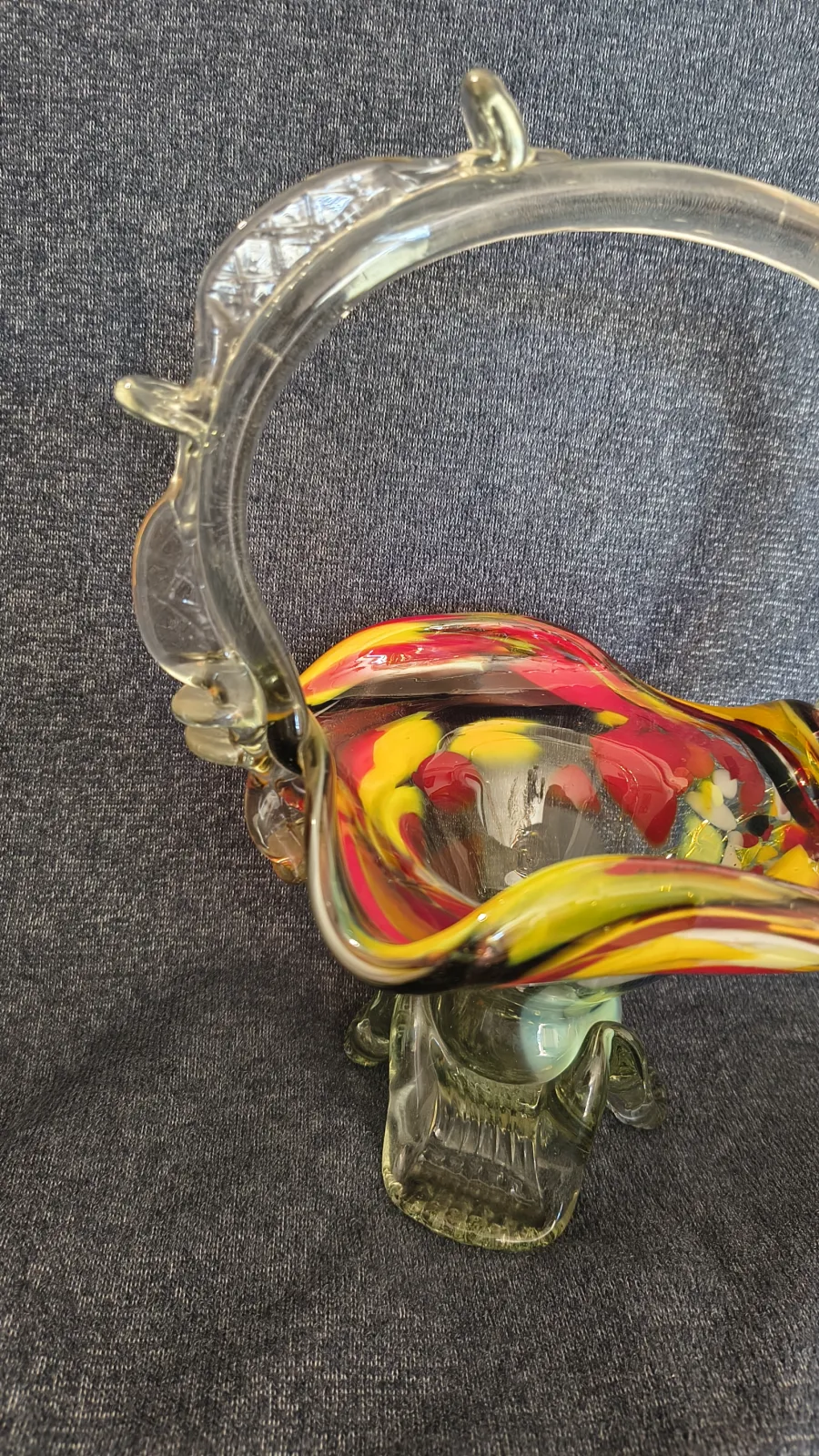 Duży szklany kosz Ząbkowice | Pasiak | Stan Kolekcjonerski | 26 cm.