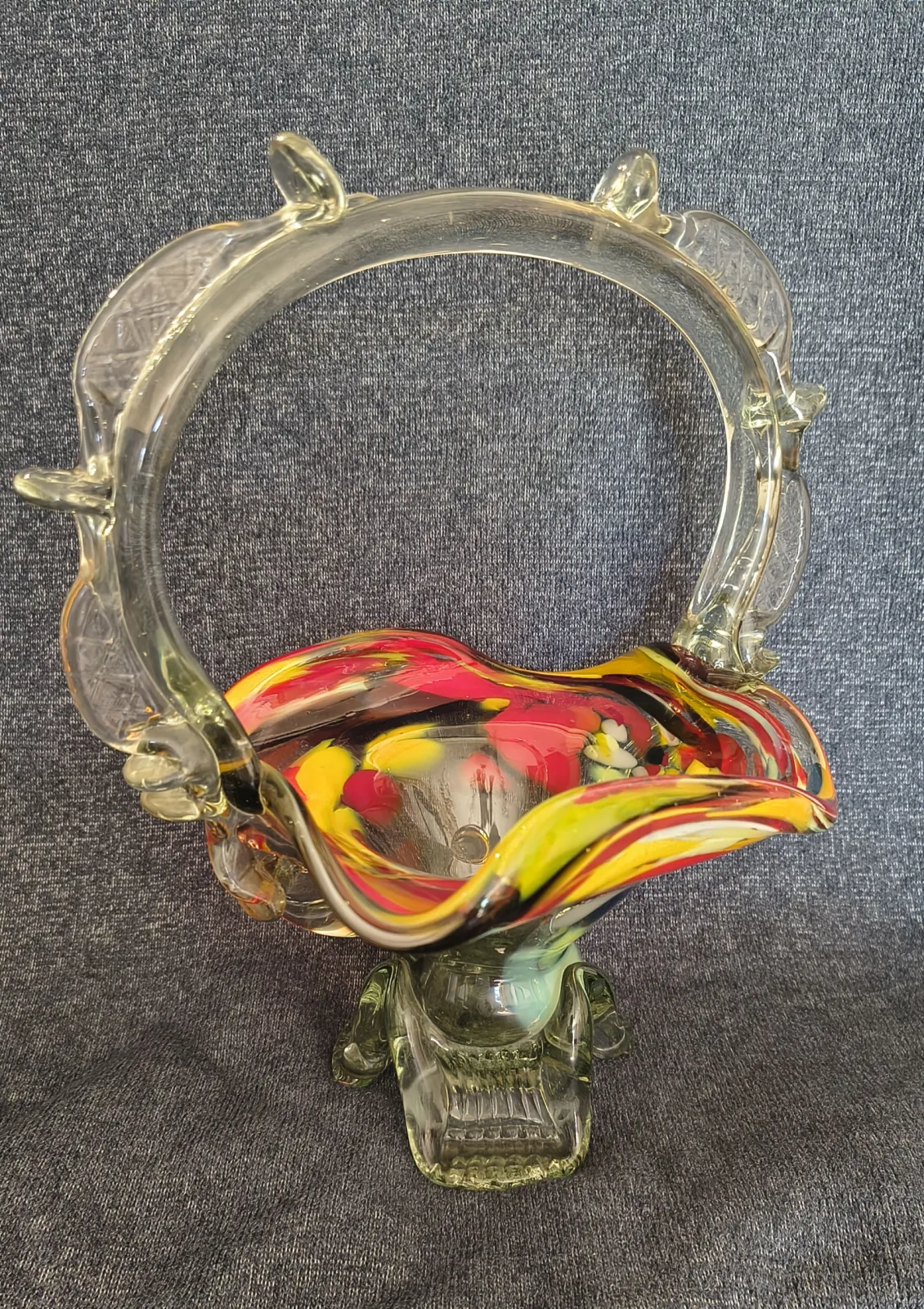 Duży szklany kosz Ząbkowice | Pasiak | Stan Kolekcjonerski | 26 cm.