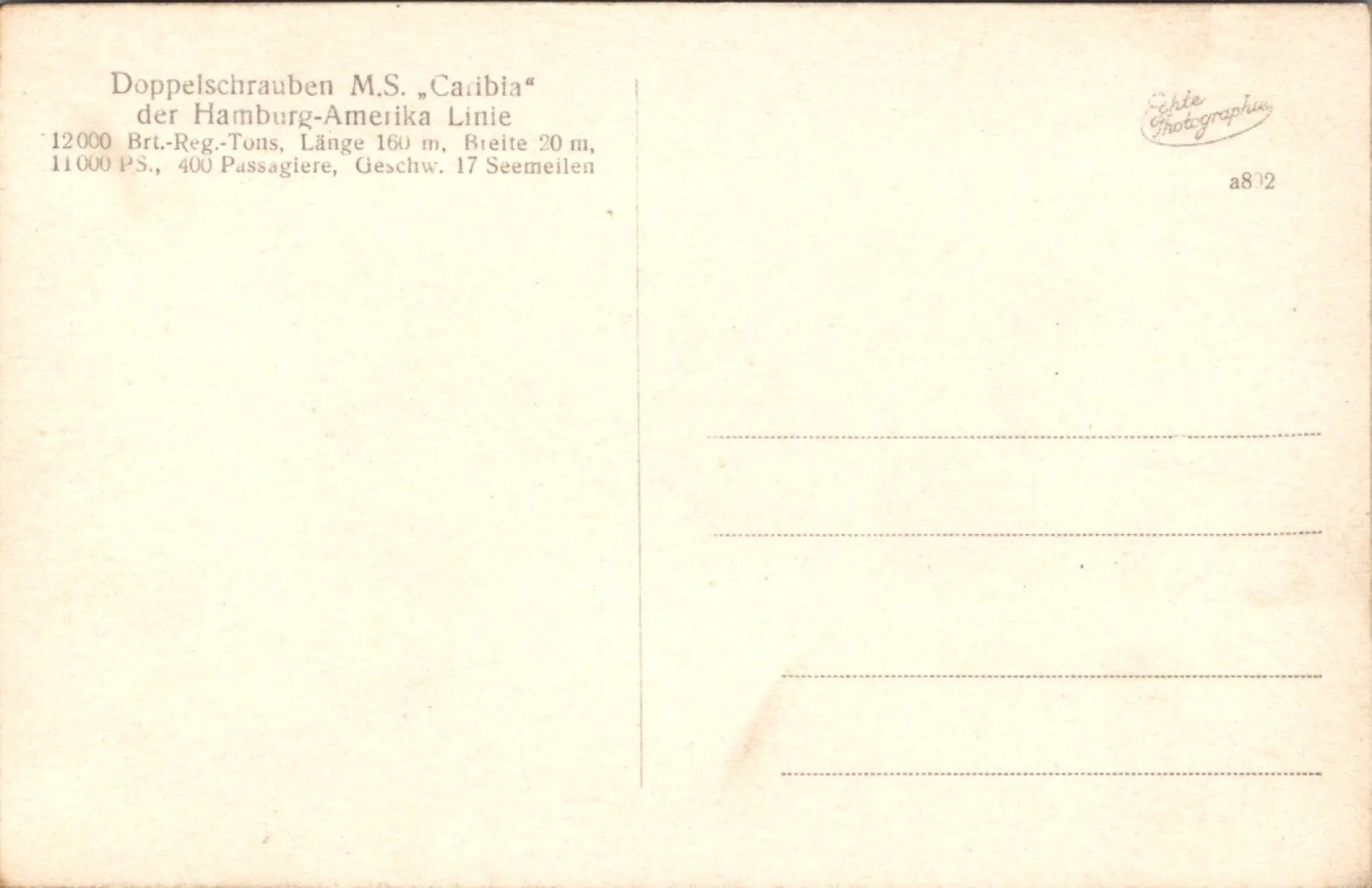 Pocztówka/ Marynistyka/ Statki/ M.S. Caribia/ Niemcy/ ok. lata 30