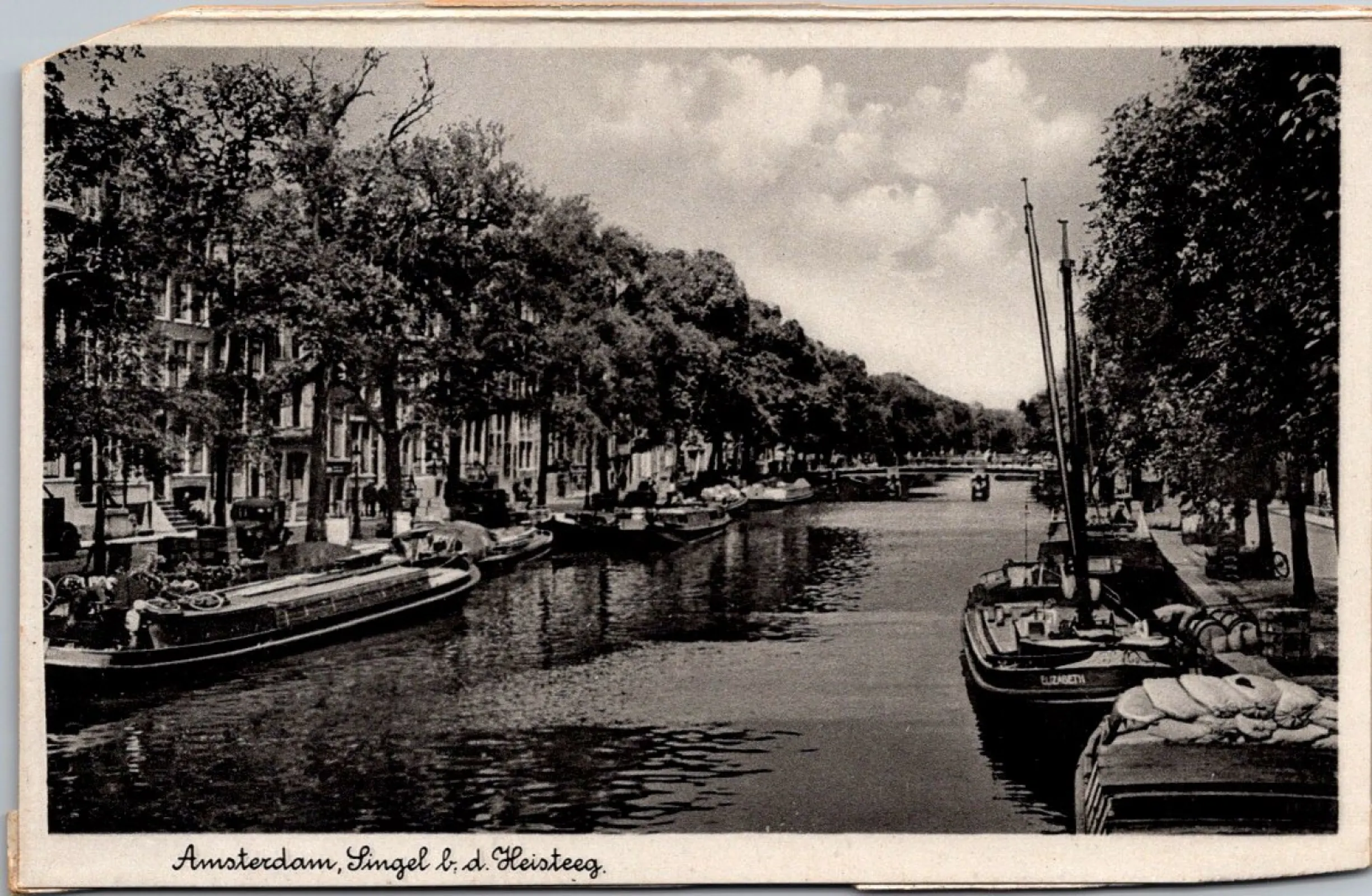 Pocztówka/ Widok Amsterdam Singel/ Heisteeg łodzie/ Amsterdam/ Holandia/ ok. lata 30