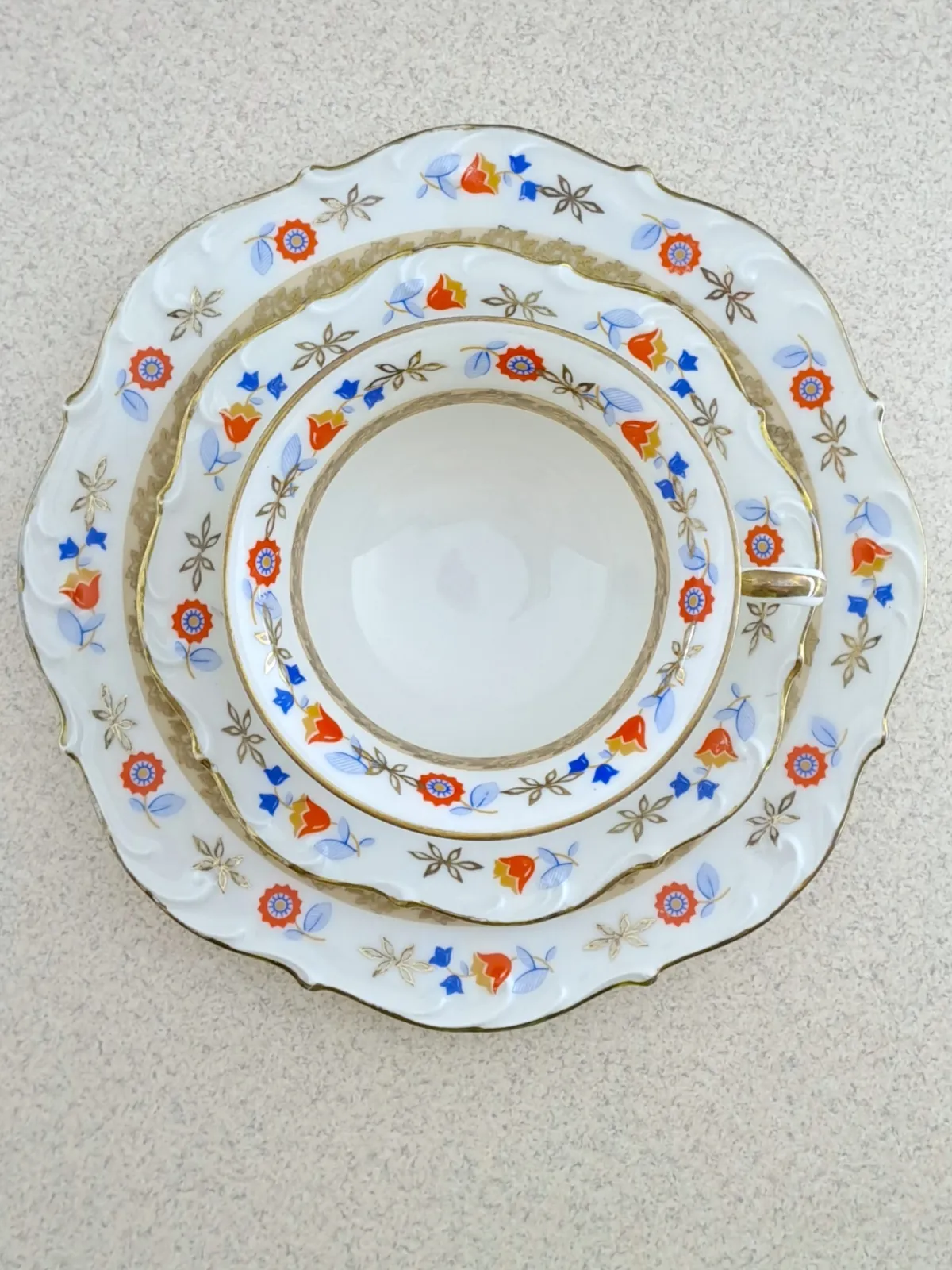 Pięknie zdobiona filiżanka trio Tillowitz EPOS Tułowice 1928/45 r. Reinhold Schlegelmilch śląsk