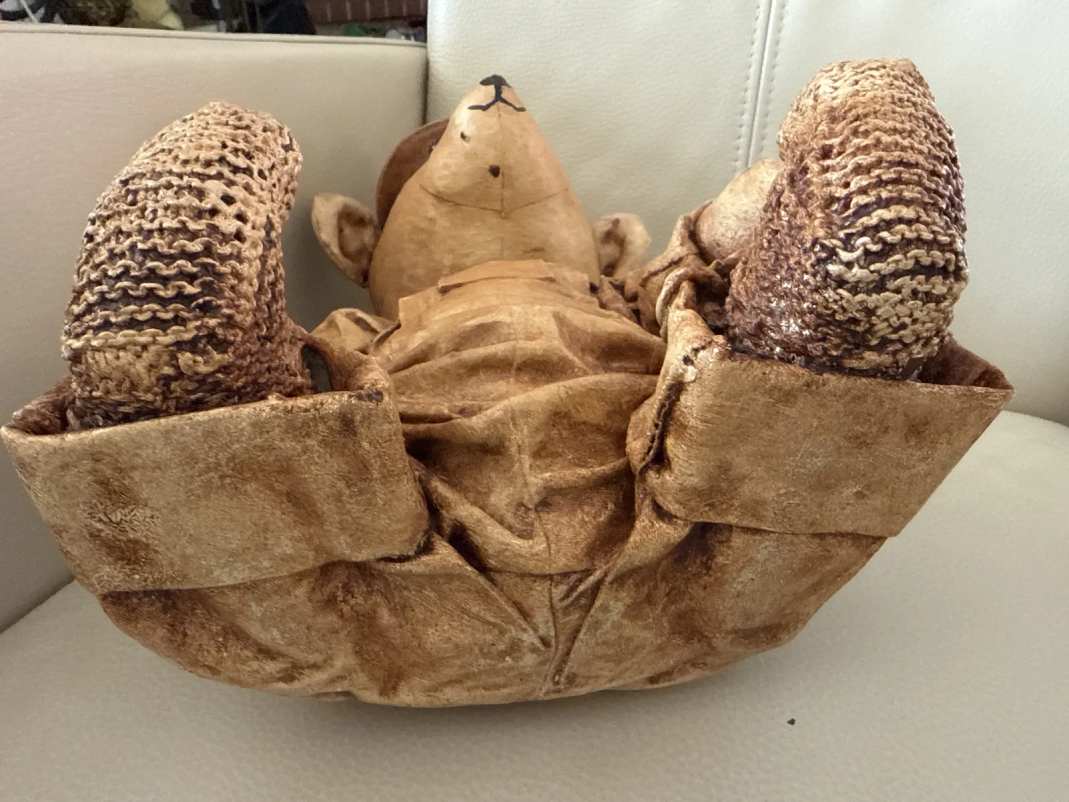 Stary „skórzany” miś misiek handmade Vintage