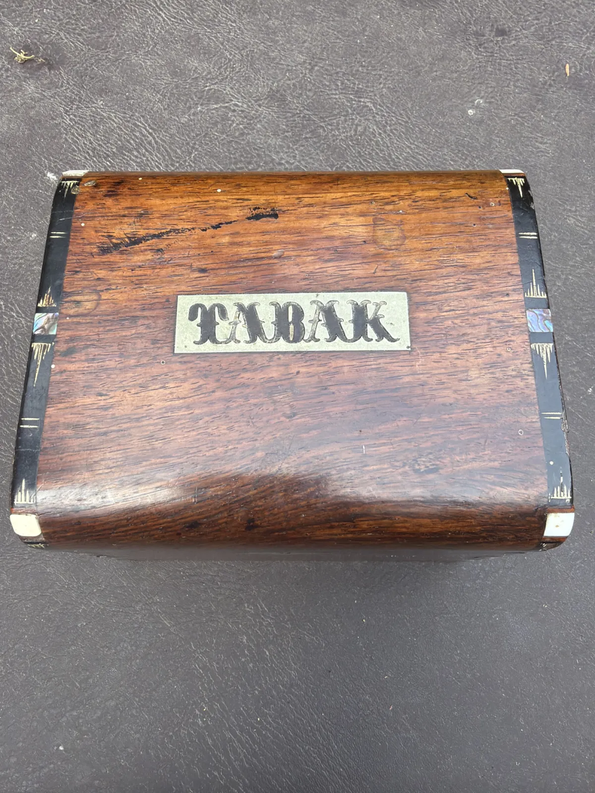 Antyczna drewniana kasetka na „TABAK” tytoń XIX wiek szkatułka
