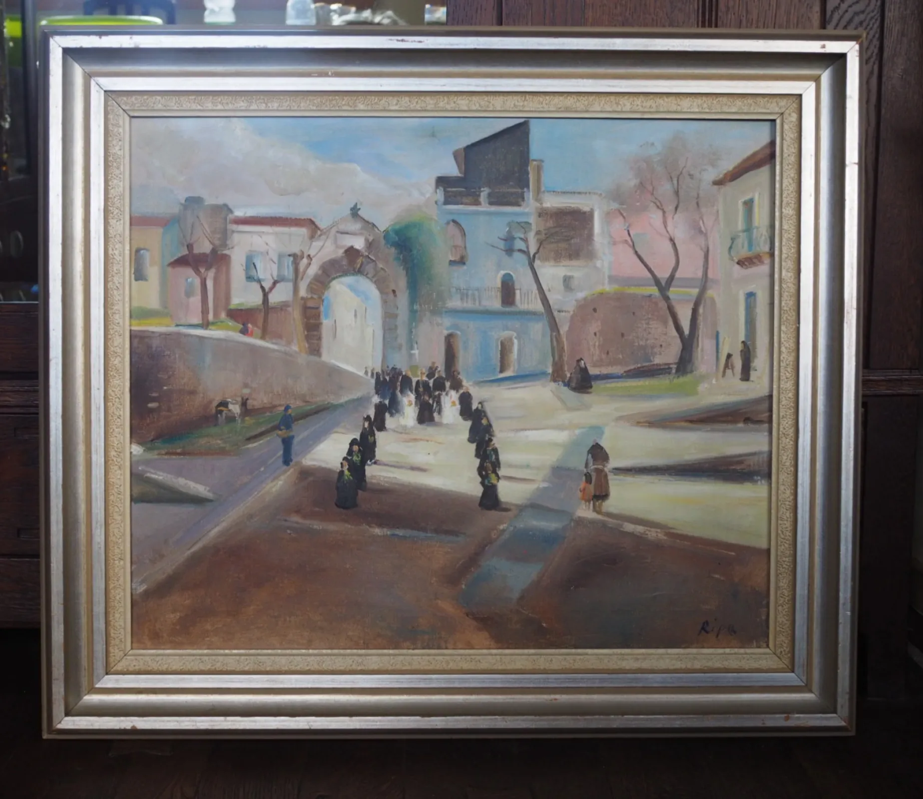 Hans Ripa (1912–2001) – duży obraz olejny PROCESJA 81 × 71 cm, sygnowany
