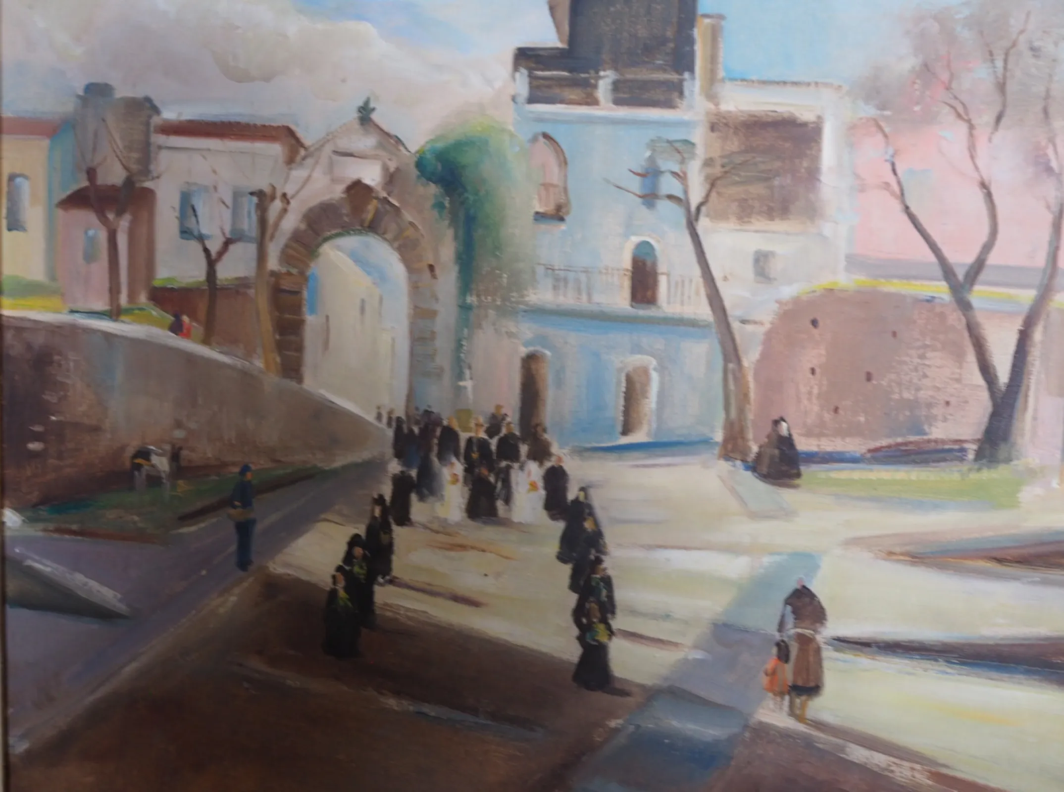 Hans Ripa (1912–2001) – duży obraz olejny PROCESJA 81 × 71 cm, sygnowany