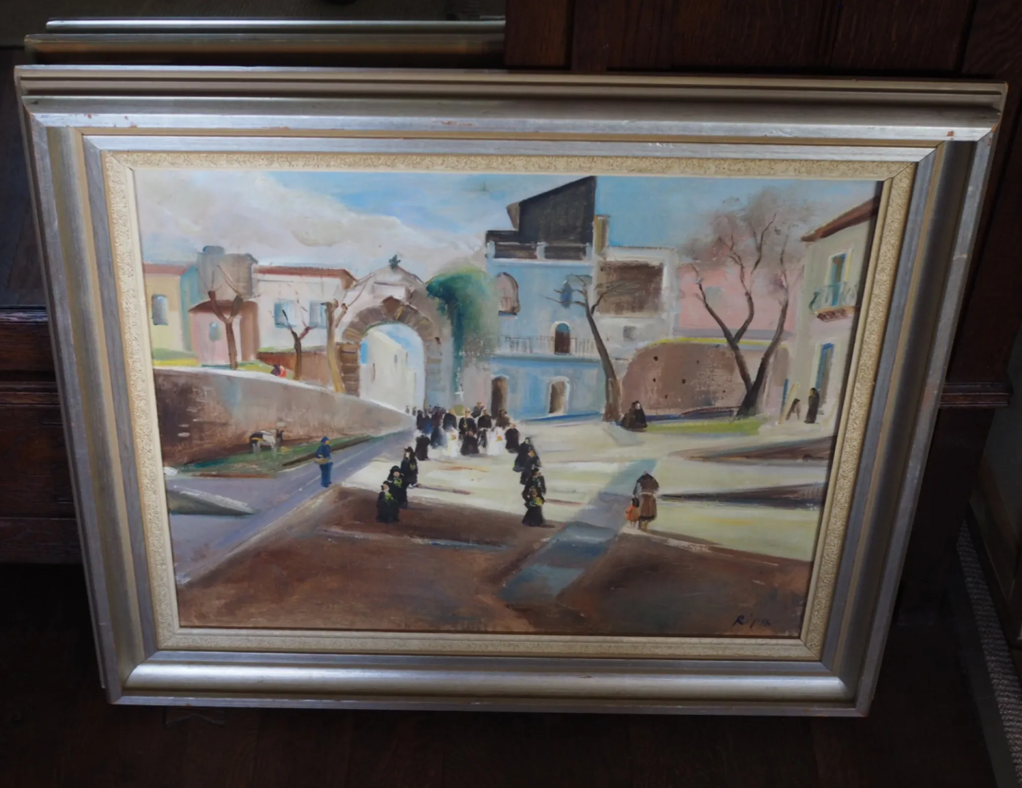 Hans Ripa (1912–2001) – duży obraz olejny PROCESJA 81 × 71 cm, sygnowany