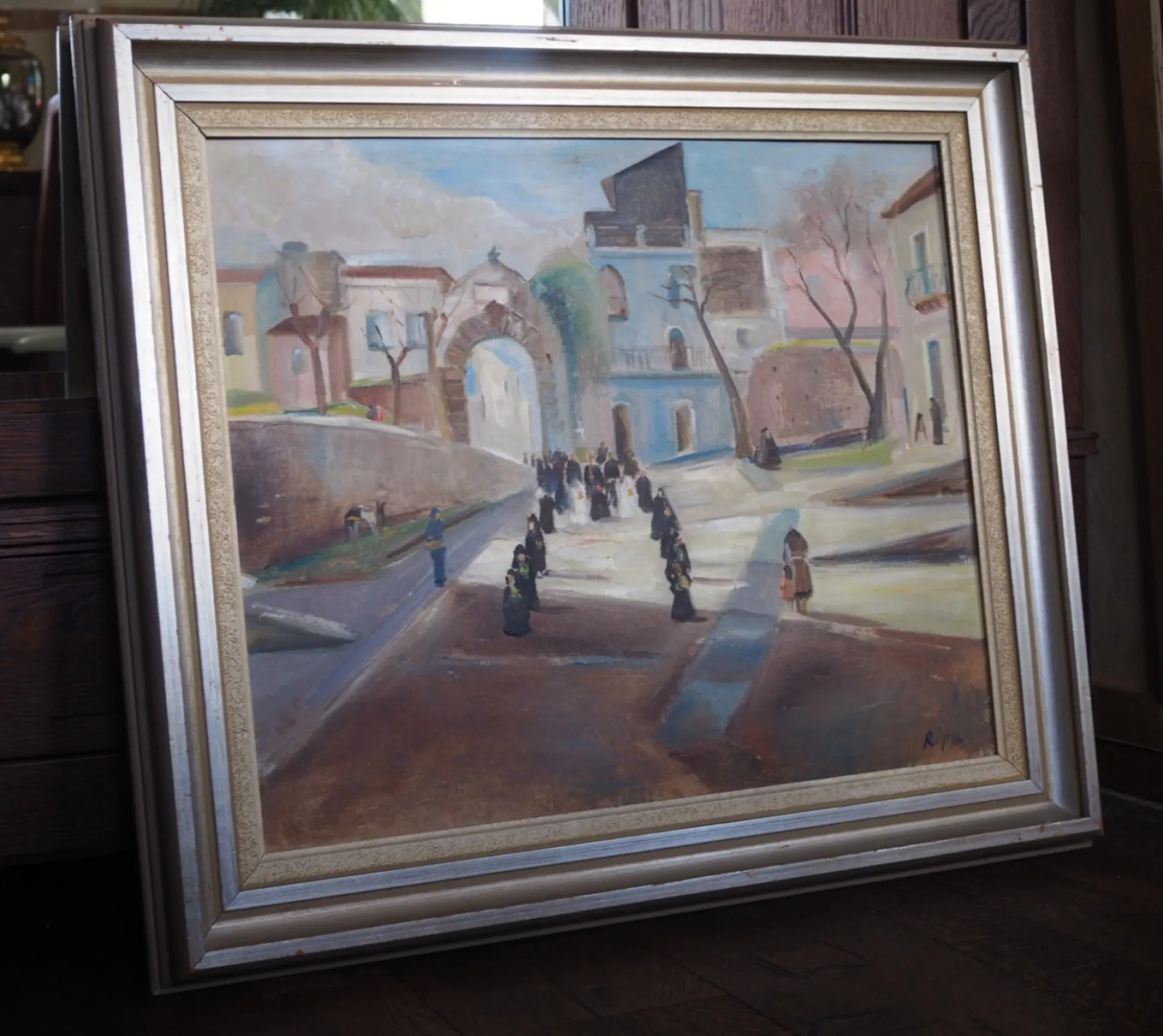 Hans Ripa (1912–2001) – duży obraz olejny PROCESJA 81 × 71 cm, sygnowany