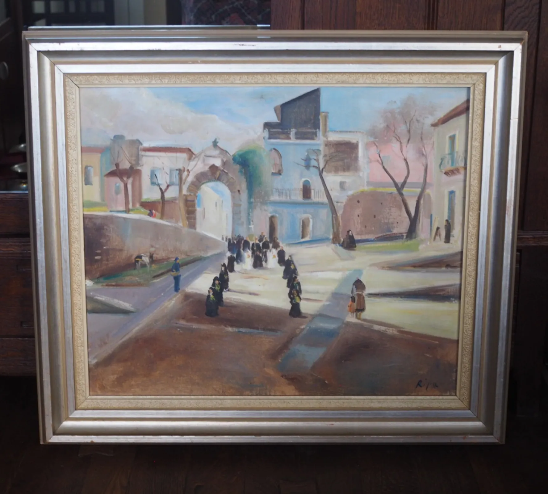 Hans Ripa (1912–2001) – duży obraz olejny PROCESJA 81 × 71 cm, sygnowany