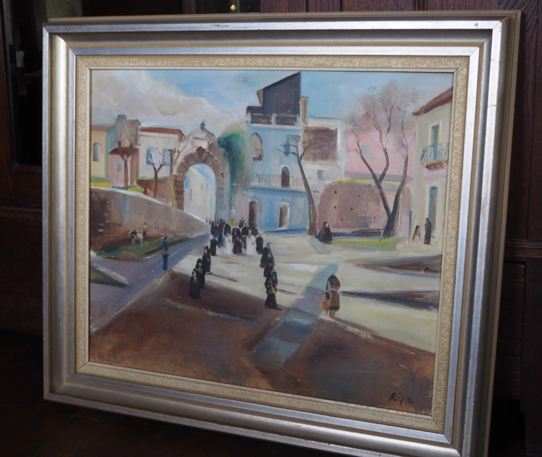 Hans Ripa (1912–2001) – duży obraz olejny PROCESJA 81 × 71 cm, sygnowany