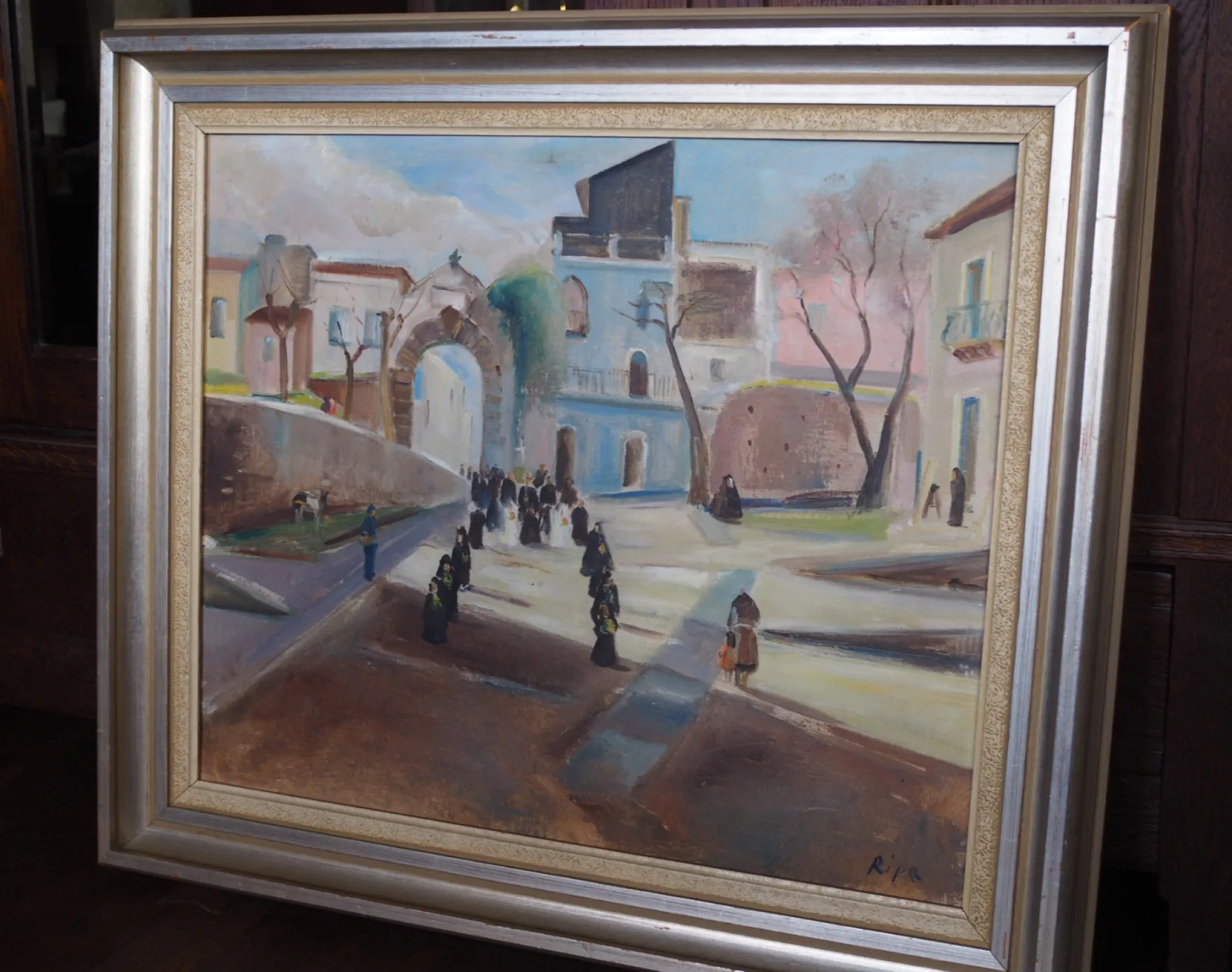 Hans Ripa (1912–2001) – duży obraz olejny PROCESJA 81 × 71 cm, sygnowany