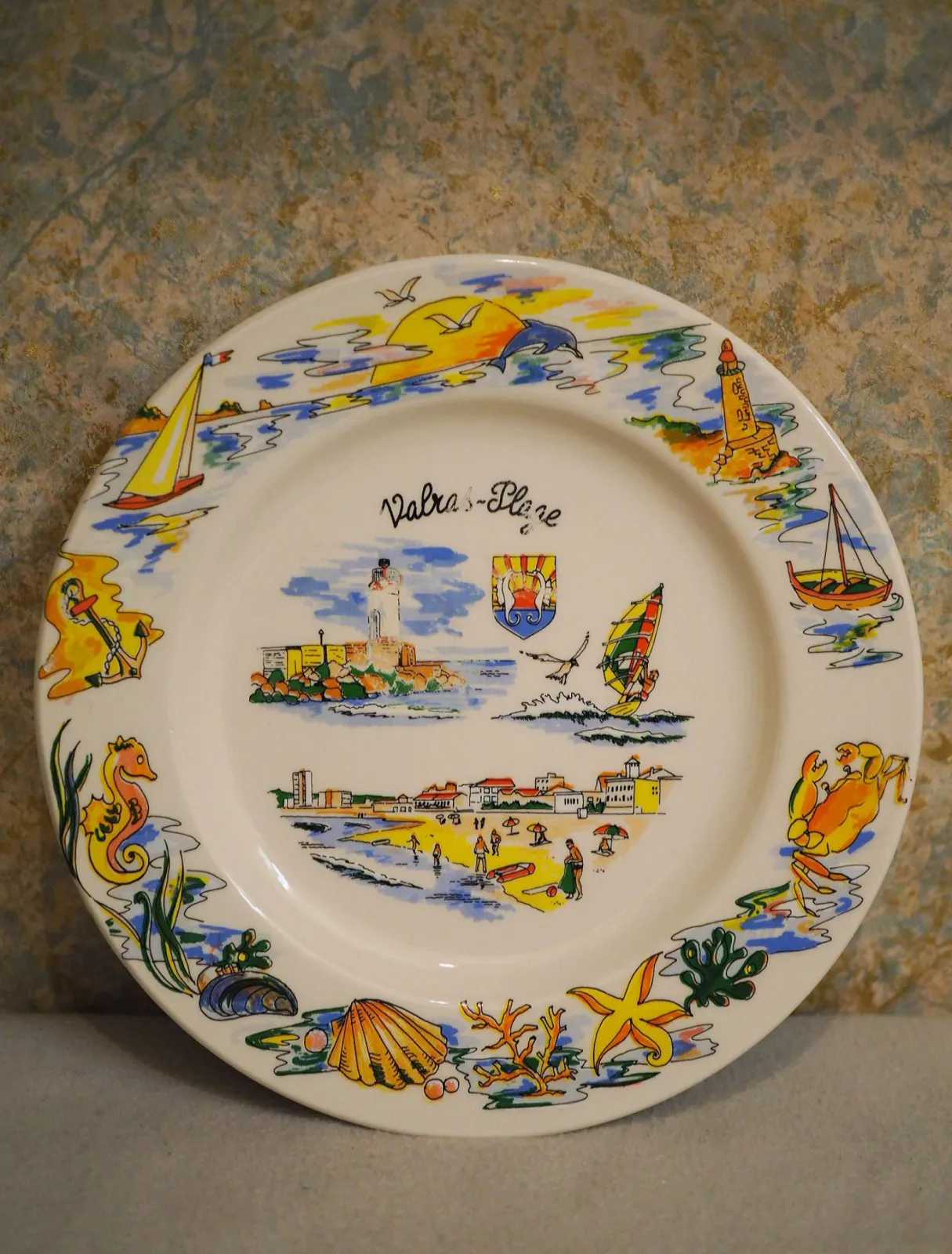 Talerz ozdobny od CF Creations France - Valras-Plage. Vintage! 1960.