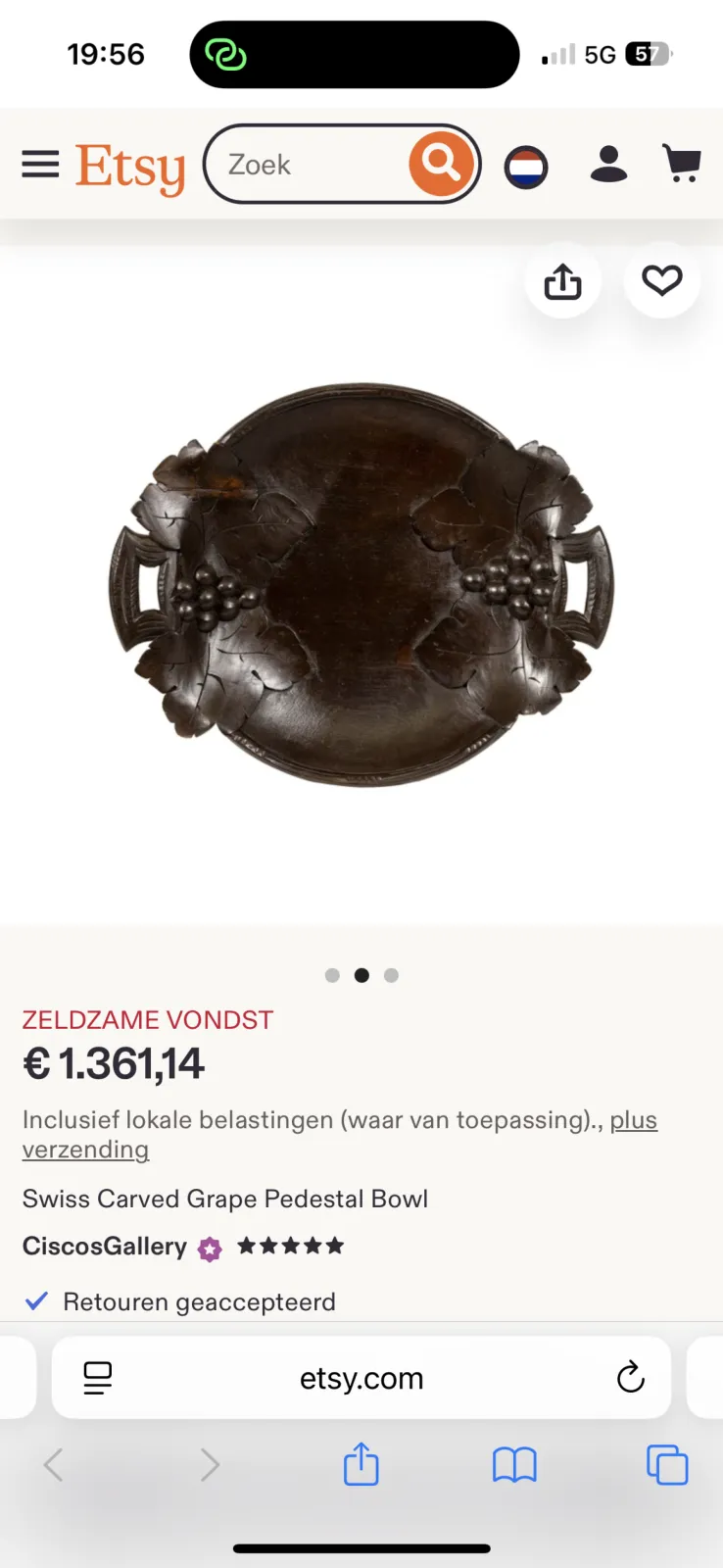 Szwajcarska rzeźbiona misa na postumencie z winogron