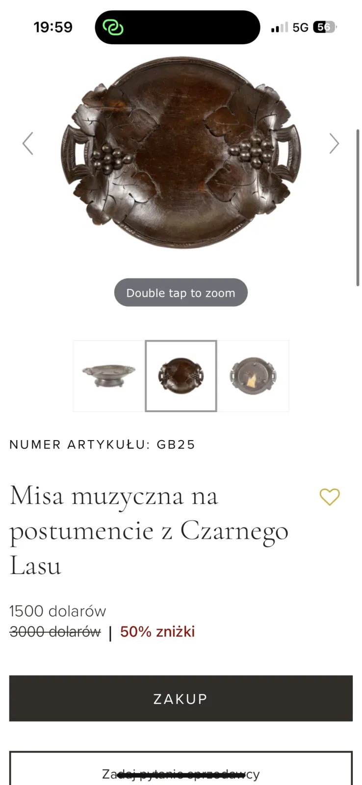 Szwajcarska rzeźbiona misa na postumencie z winogron