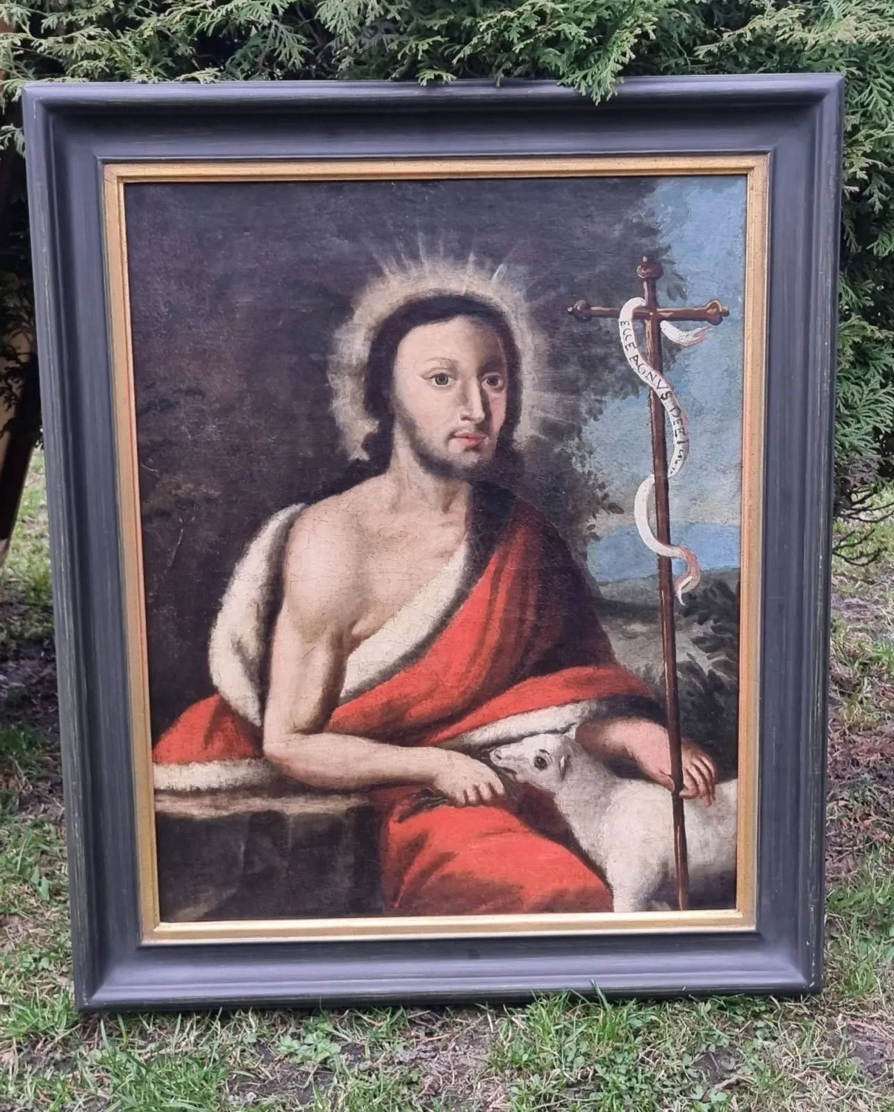 Jezus Agnus Dei Baranek Boży - 18. wiek olej na płótnie, wym. 51x60 cm
