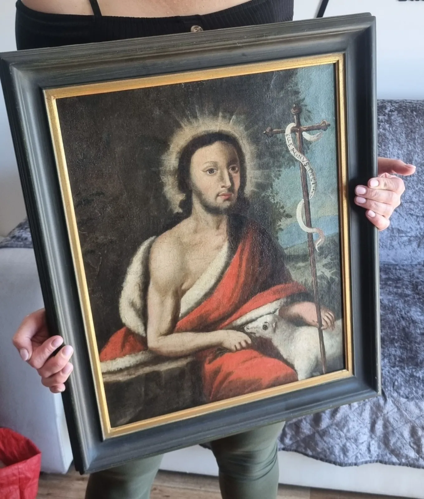 Jezus Agnus Dei Baranek Boży - 18. wiek olej na płótnie, wym. 51x60 cm