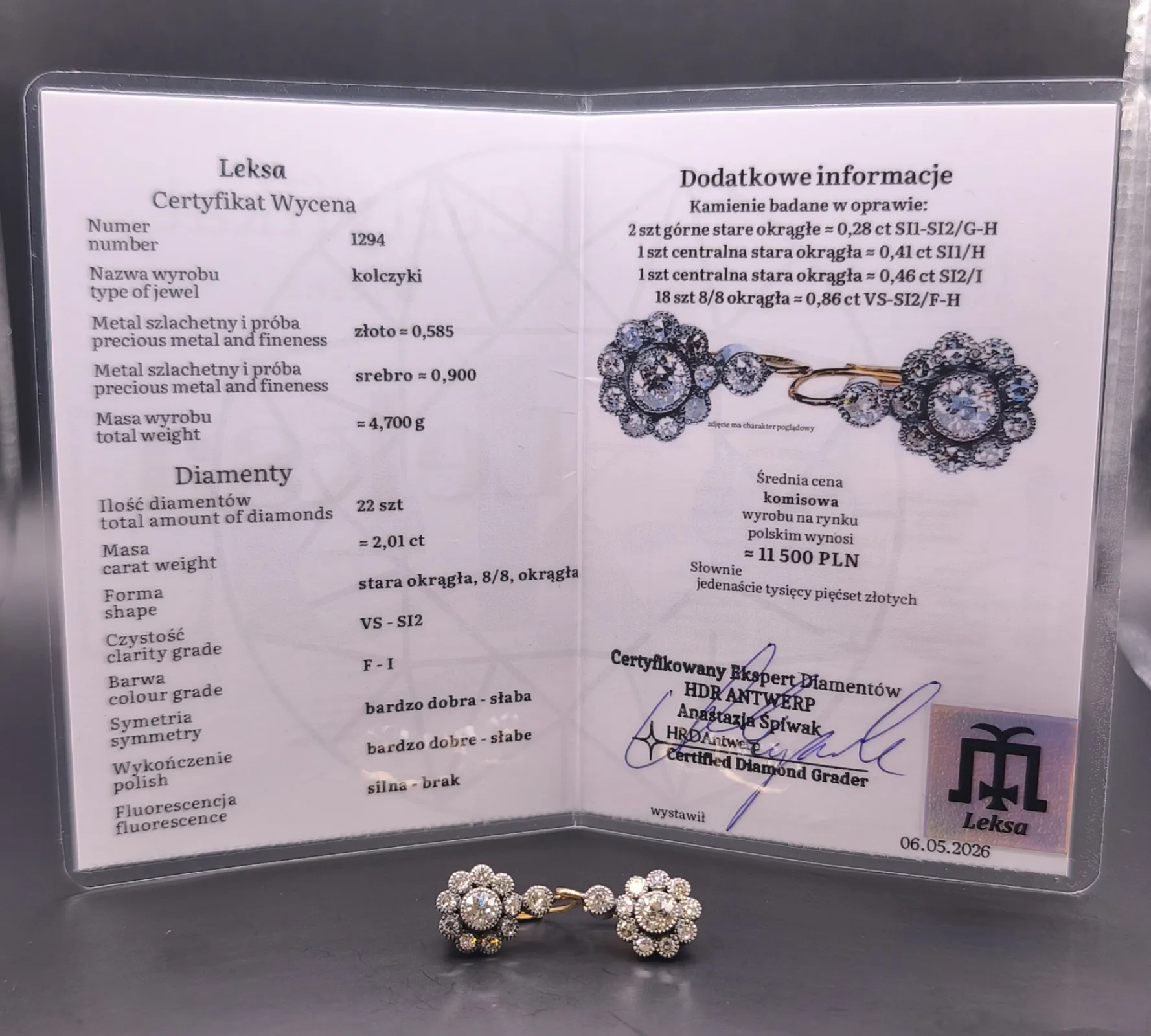 Biżuteryjne Arcydzieło – Złote Kolczyki z Diamentami 2,01 ct Certyfikat