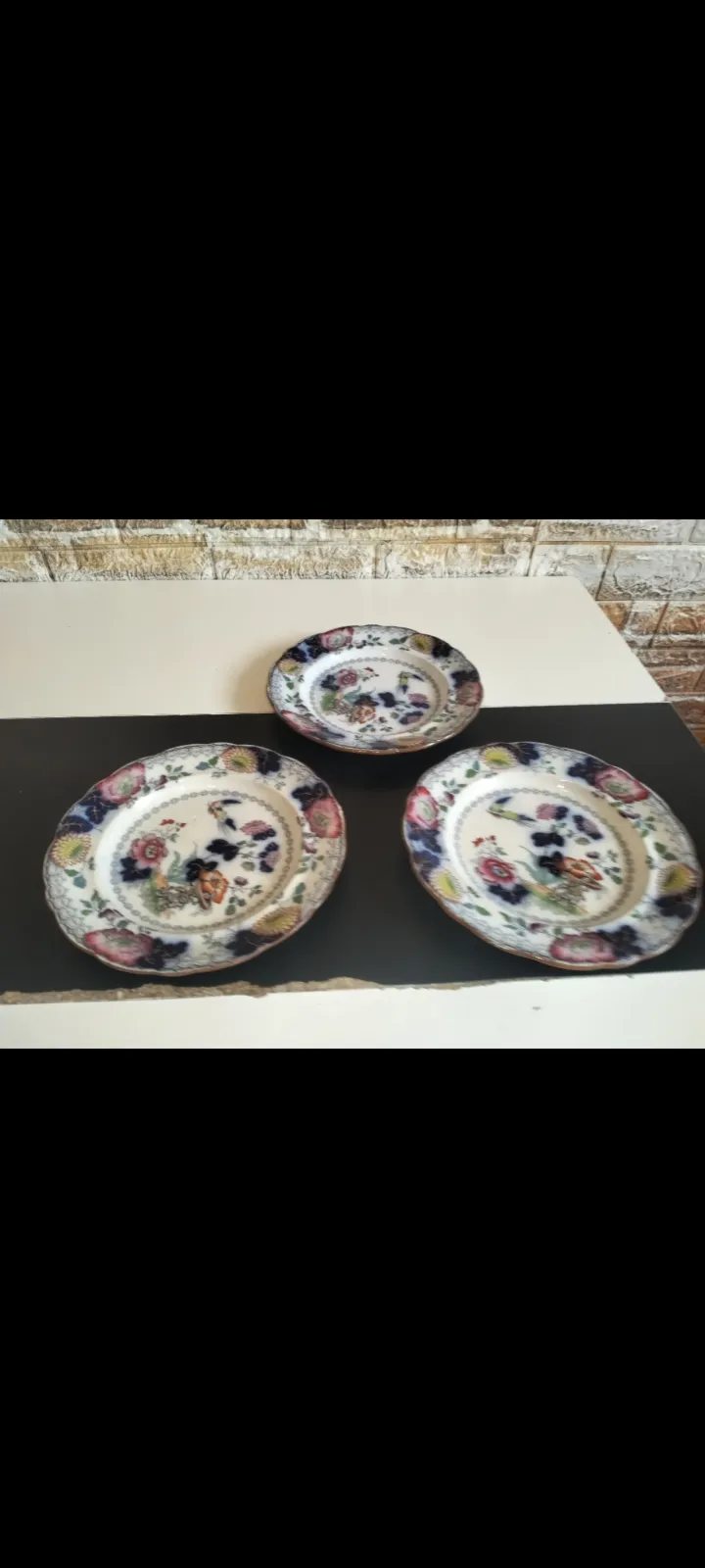 Unikat! 3 Antyczne Talerze PERSIANA Francis Morley c.1850 Flow Blue Ironstone