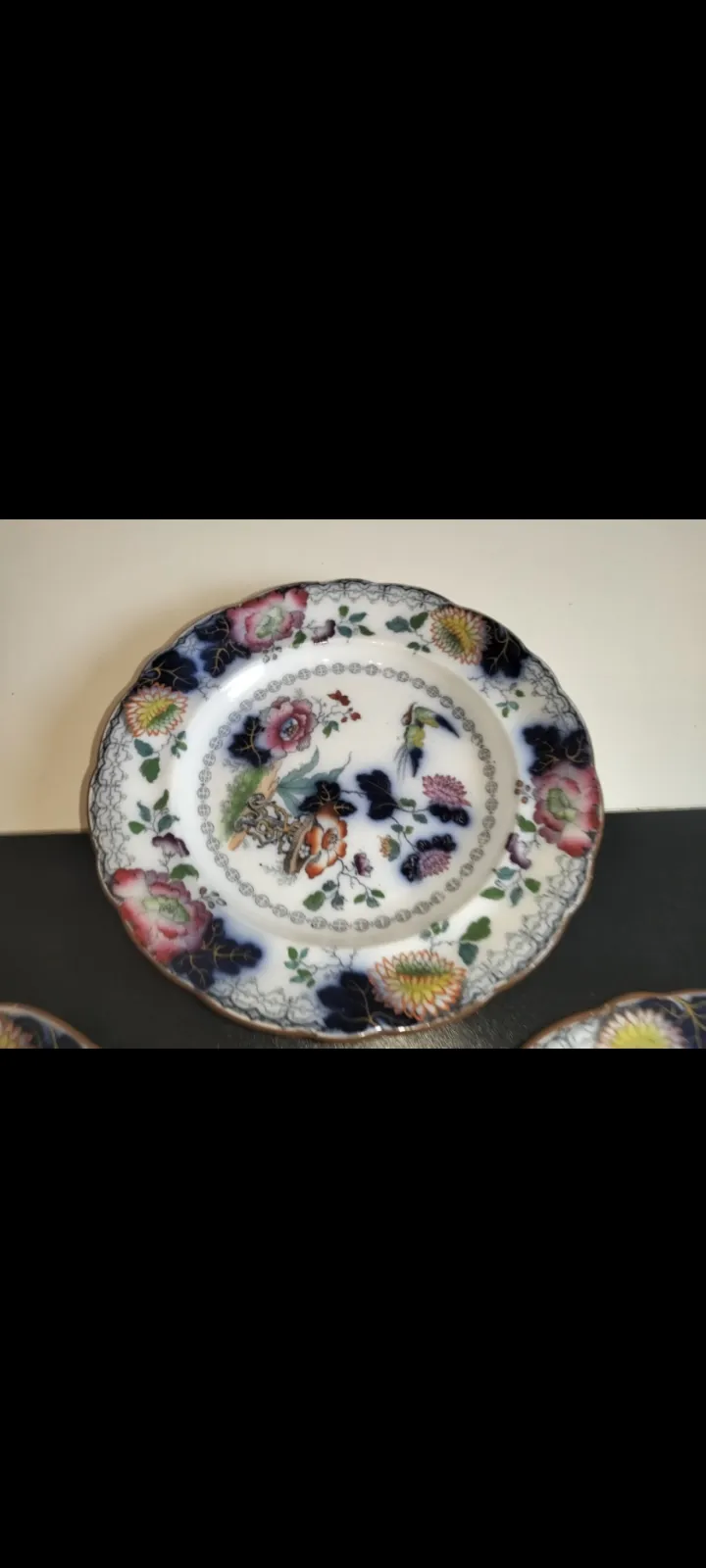 Unikat! 3 Antyczne Talerze PERSIANA Francis Morley c.1850 Flow Blue Ironstone