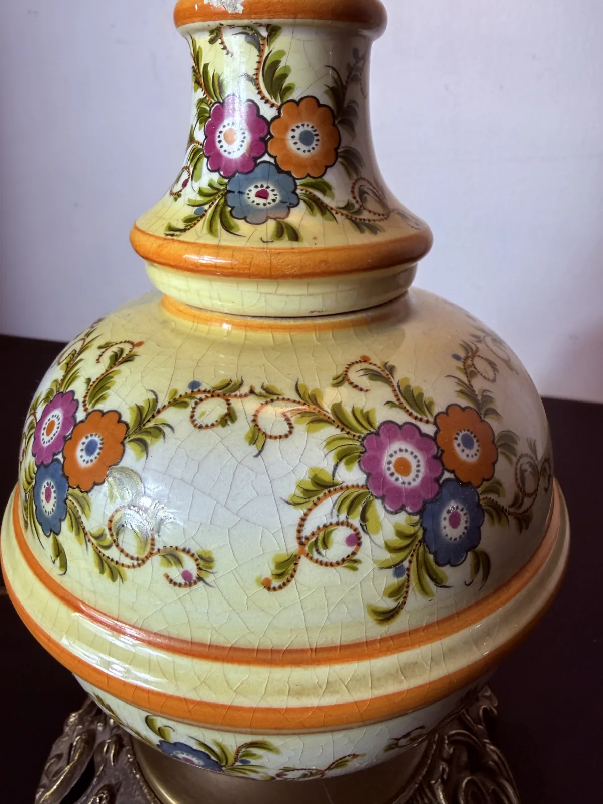 Lampa stołowa Kaiser Leuchten – porcelana, szkło trawione, styl naftowy