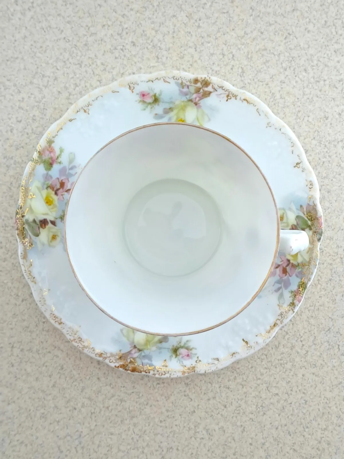 Przepiękna secesyjna filiżanka J&C Flora Jaeger & Co 1898/1923 r. cienkościenna porcelana