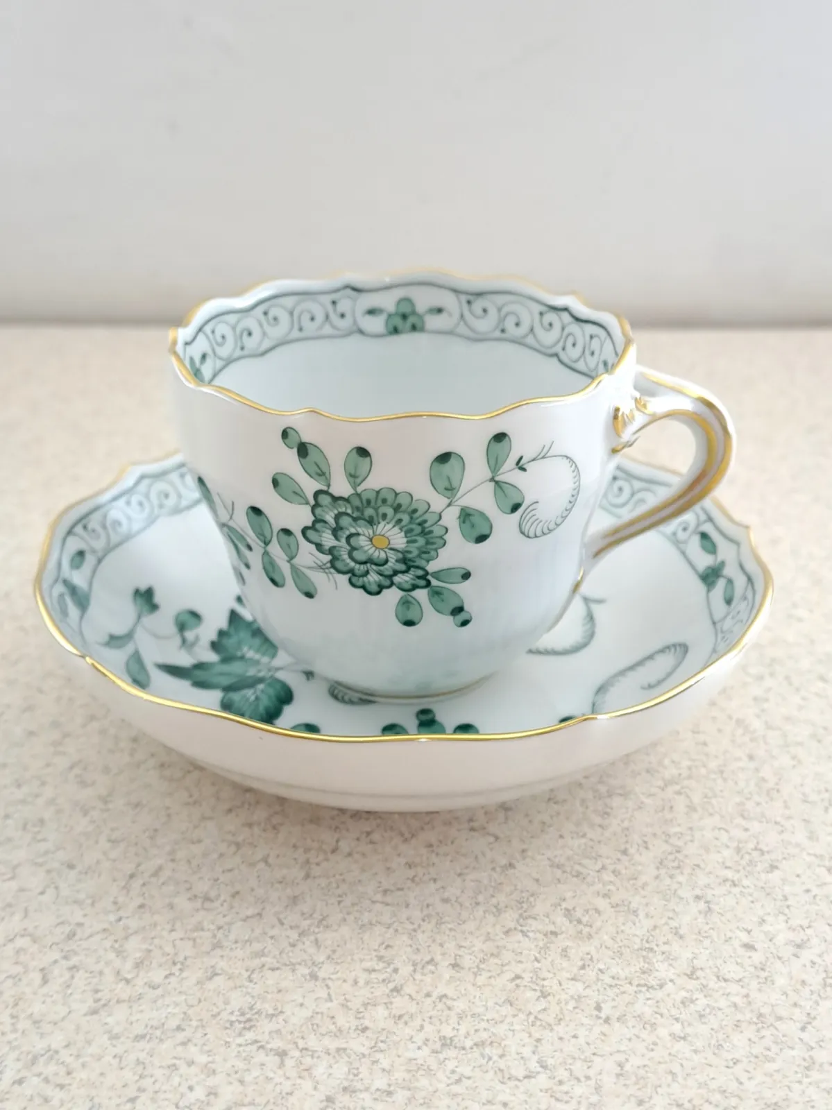 Filiżanka do espresso mokka Meissen Miśnia indyjskie korale zielone kwiaty Indian Green